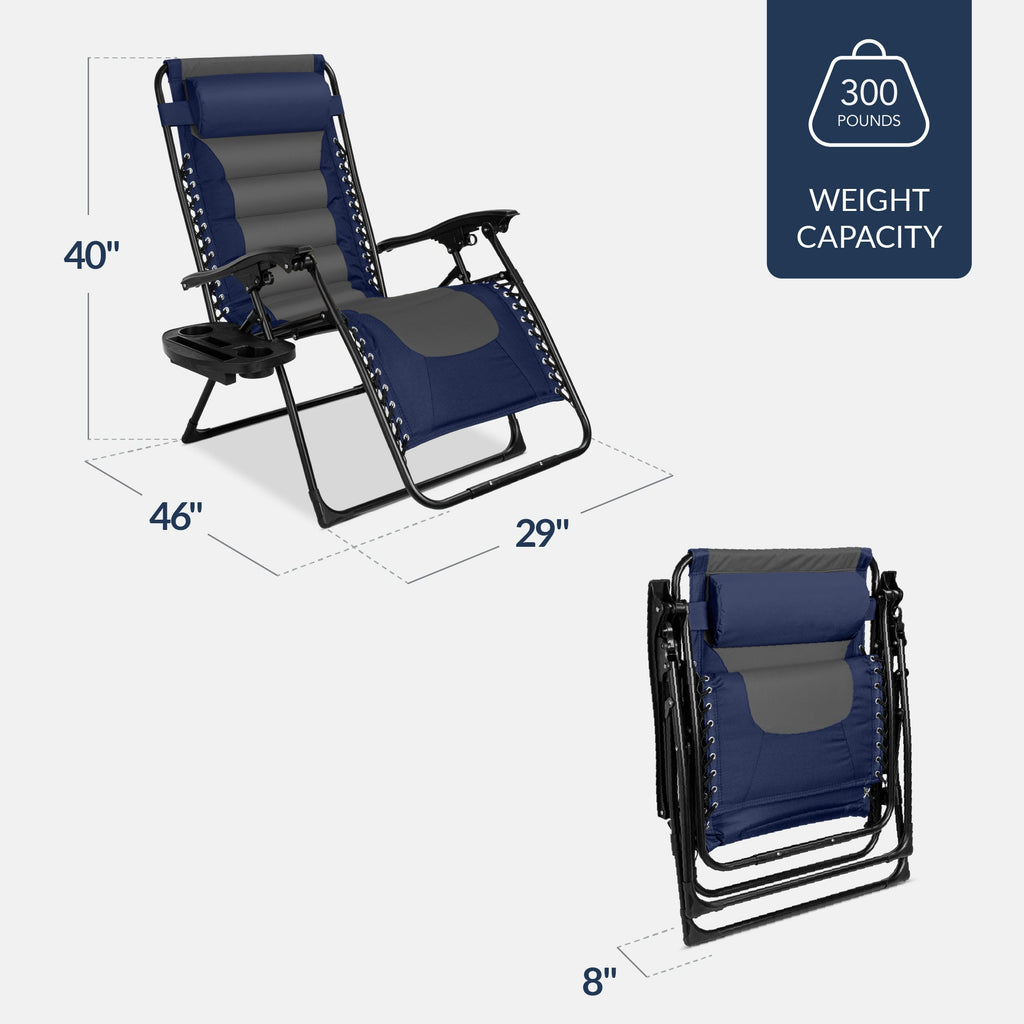 Luxurious Oversized Zero-Gravity Chair — Folding Recliner with Padded Comfort, Headrest and Side Tray