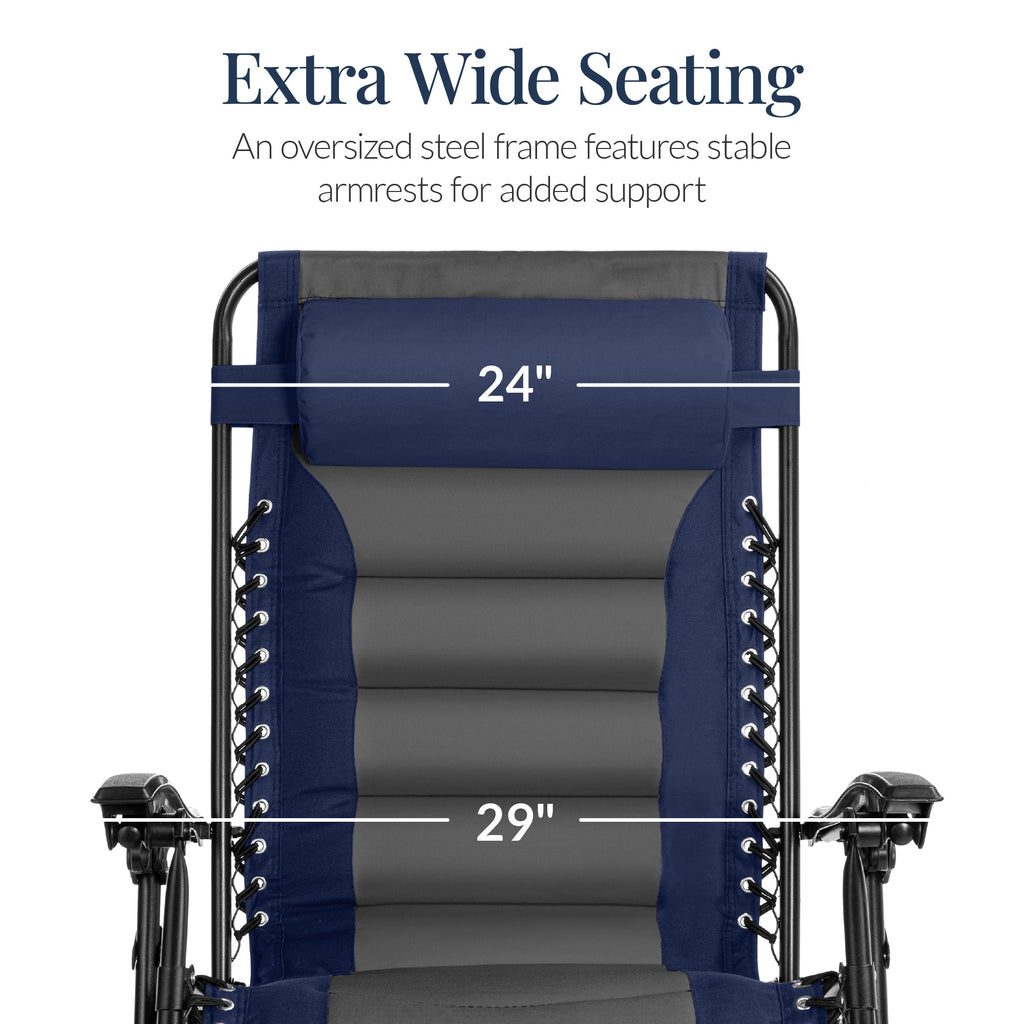 Luxurious Oversized Zero-Gravity Chair — Folding Recliner with Padded Comfort, Headrest and Side Tray