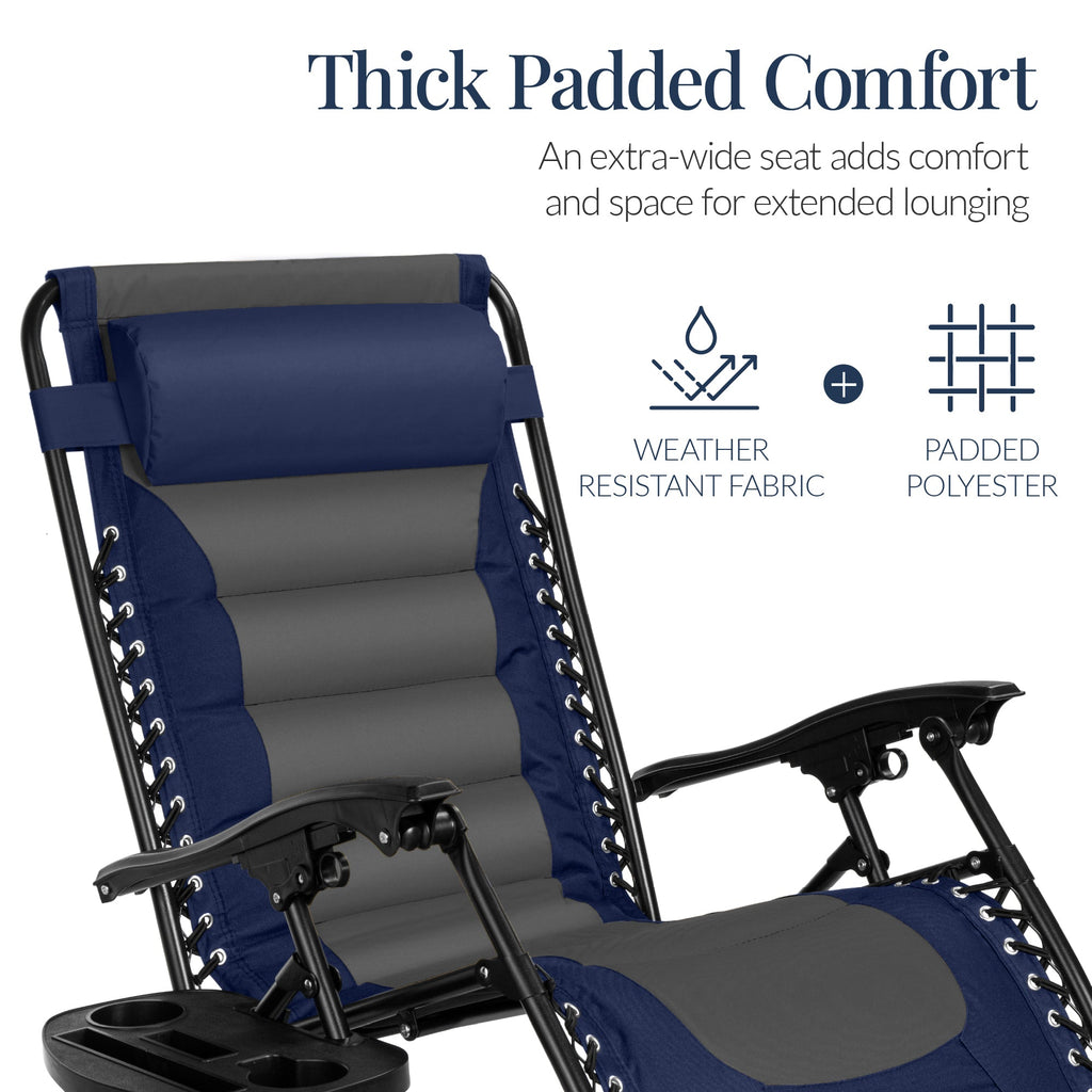Luxurious Oversized Zero-Gravity Chair — Folding Recliner with Padded Comfort, Headrest and Side Tray