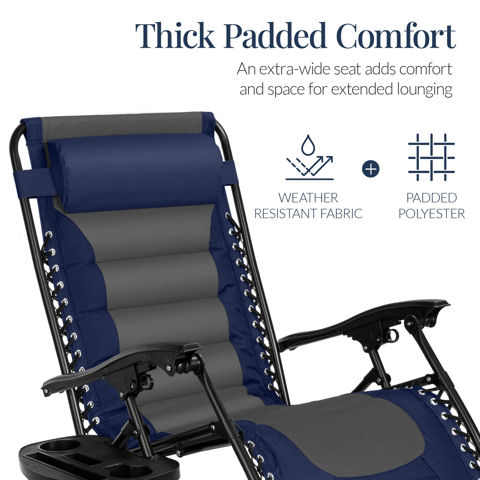 Luxurious Oversized Zero-Gravity Chair — Folding Recliner with Padded Comfort, Headrest and Side Tray