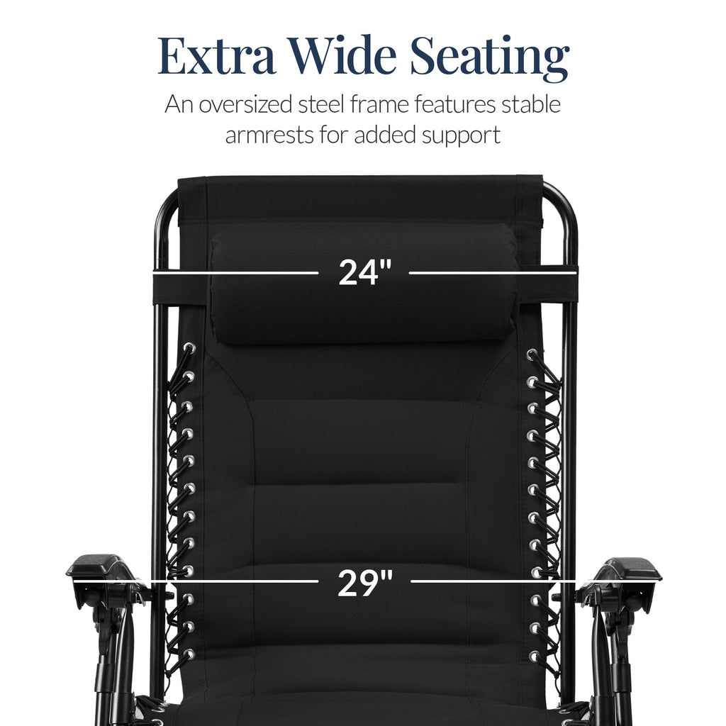 Luxurious Oversized Zero-Gravity Chair — Folding Recliner with Padded Comfort, Headrest and Side Tray