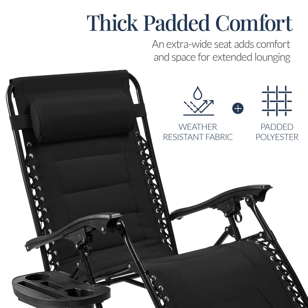 Luxurious Oversized Zero-Gravity Chair — Folding Recliner with Padded Comfort, Headrest and Side Tray