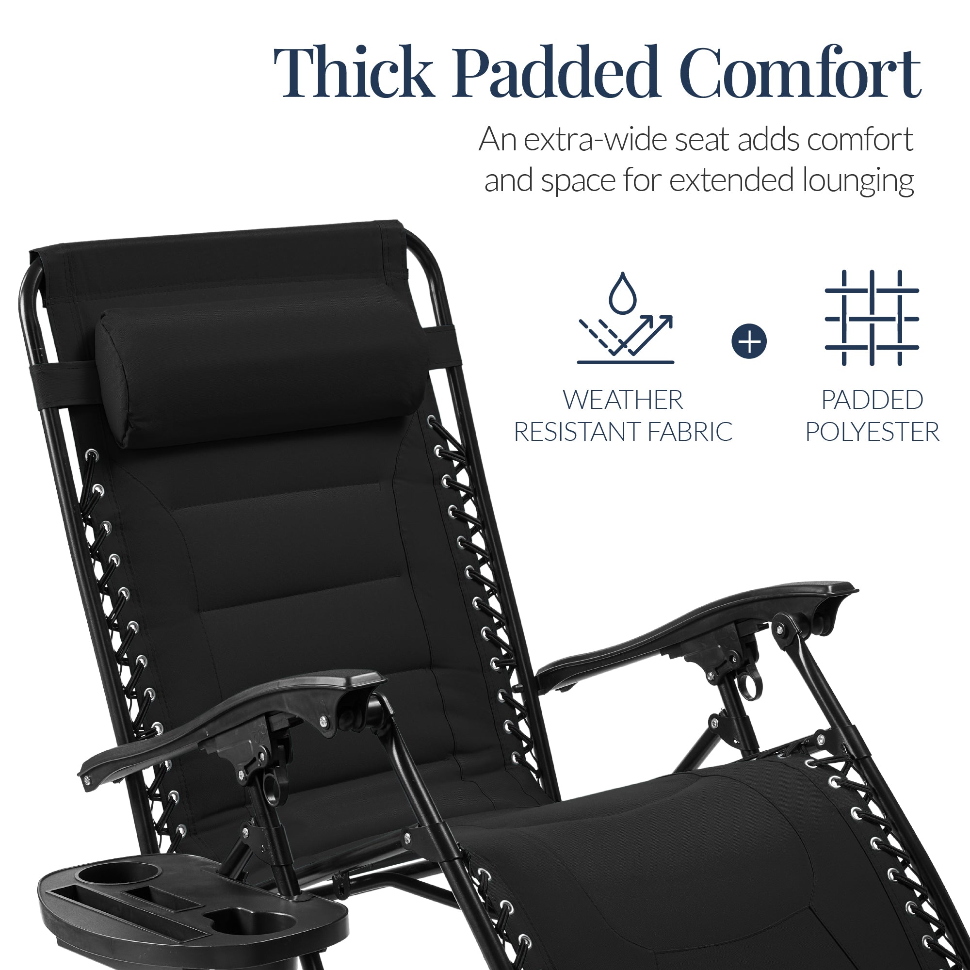 Luxurious Oversized Zero-Gravity Chair — Folding Recliner with Padded Comfort, Headrest and Side Tray