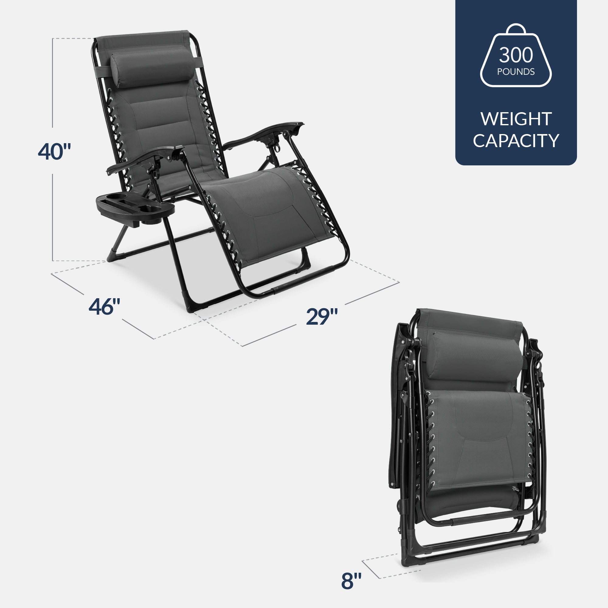 Luxurious Oversized Zero-Gravity Chair — Folding Recliner with Padded Comfort, Headrest and Side Tray