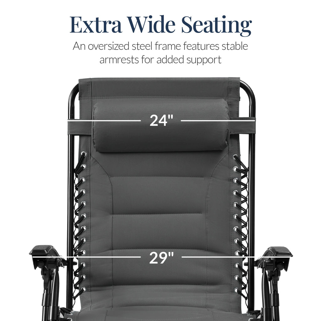 Luxurious Oversized Zero-Gravity Chair — Folding Recliner with Padded Comfort, Headrest and Side Tray