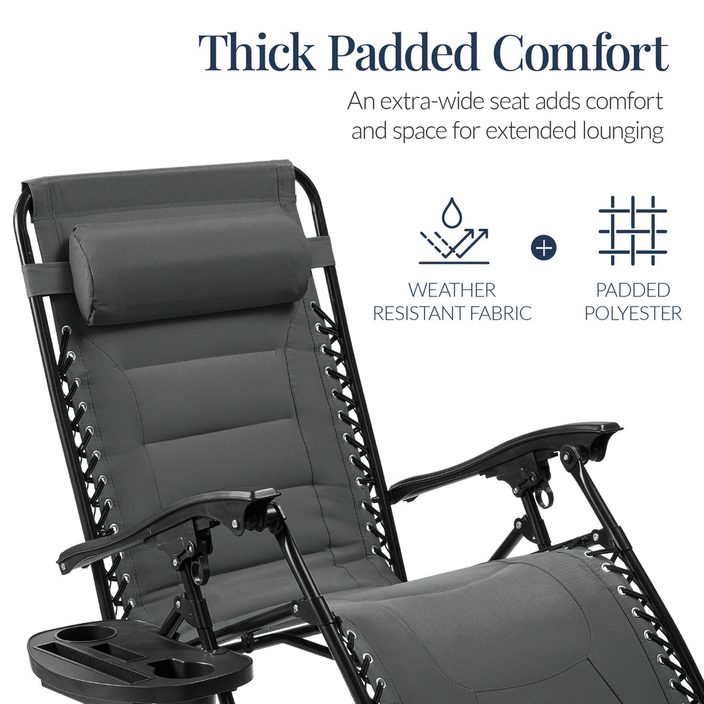 Luxurious Oversized Zero-Gravity Chair — Folding Recliner with Padded Comfort, Headrest and Side Tray