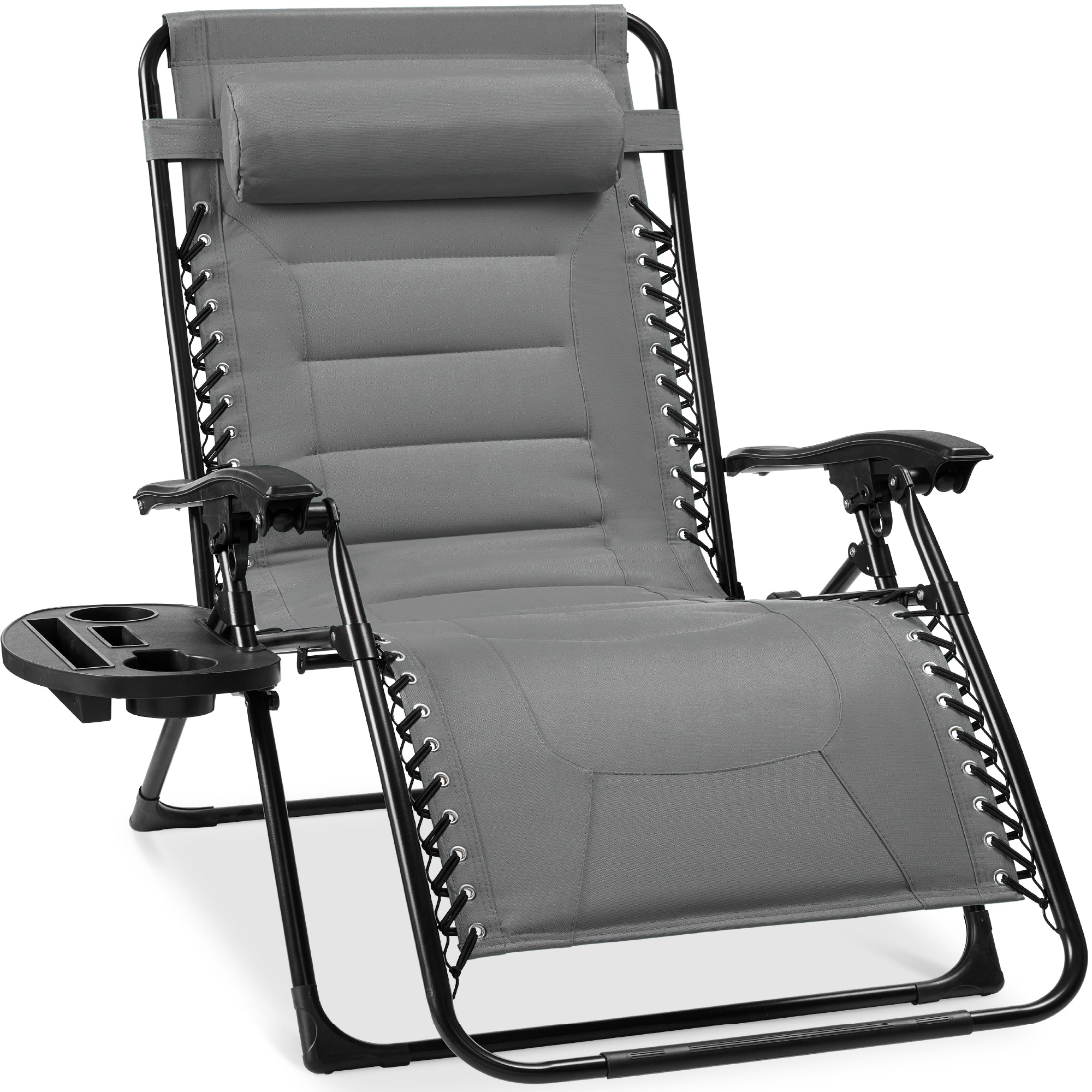 Luxurious Oversized Zero-Gravity Chair — Folding Recliner with Padded Comfort, Headrest and Side Tray