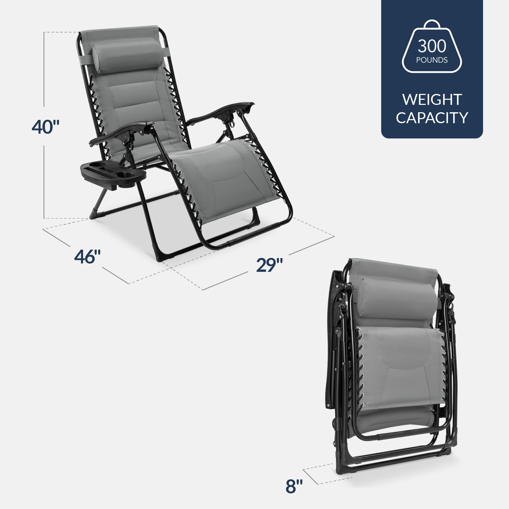 Luxurious Oversized Zero-Gravity Chair — Folding Recliner with Padded Comfort, Headrest and Side Tray