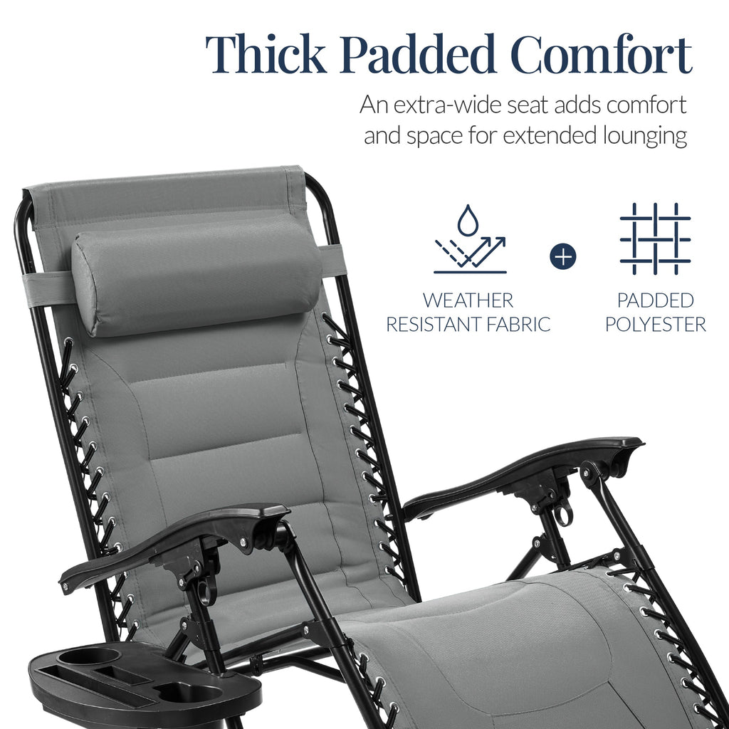 Luxurious Oversized Zero-Gravity Chair — Folding Recliner with Padded Comfort, Headrest and Side Tray