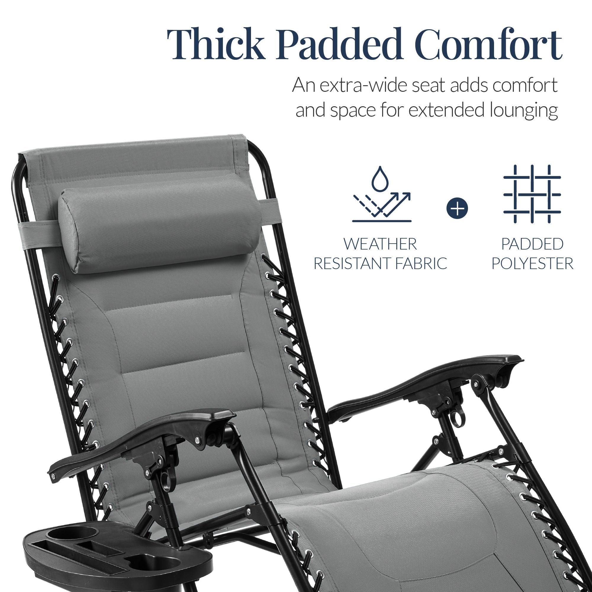 Luxurious Oversized Zero-Gravity Chair — Folding Recliner with Padded Comfort, Headrest and Side Tray