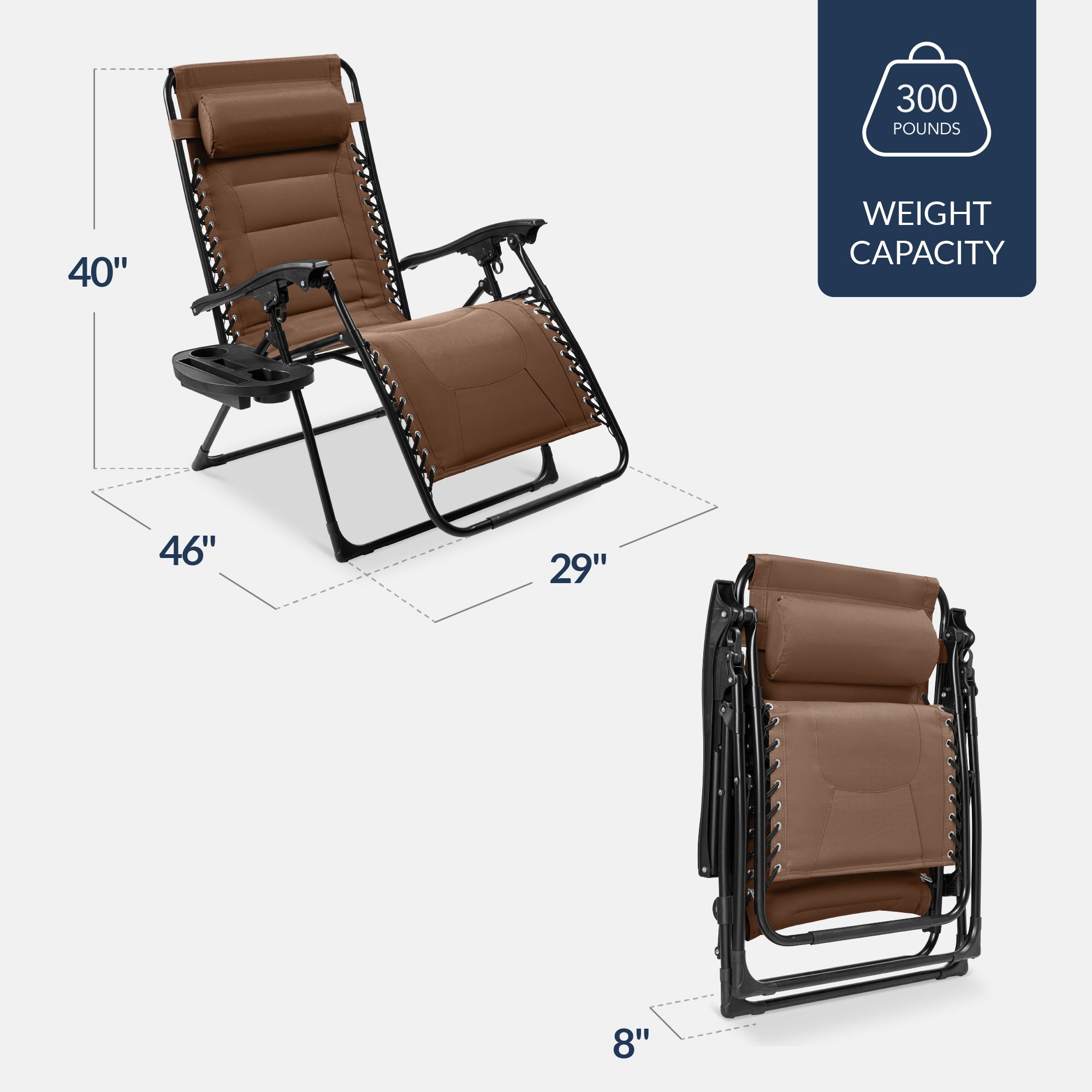 Luxurious Oversized Zero-Gravity Chair — Folding Recliner with Padded Comfort, Headrest and Side Tray