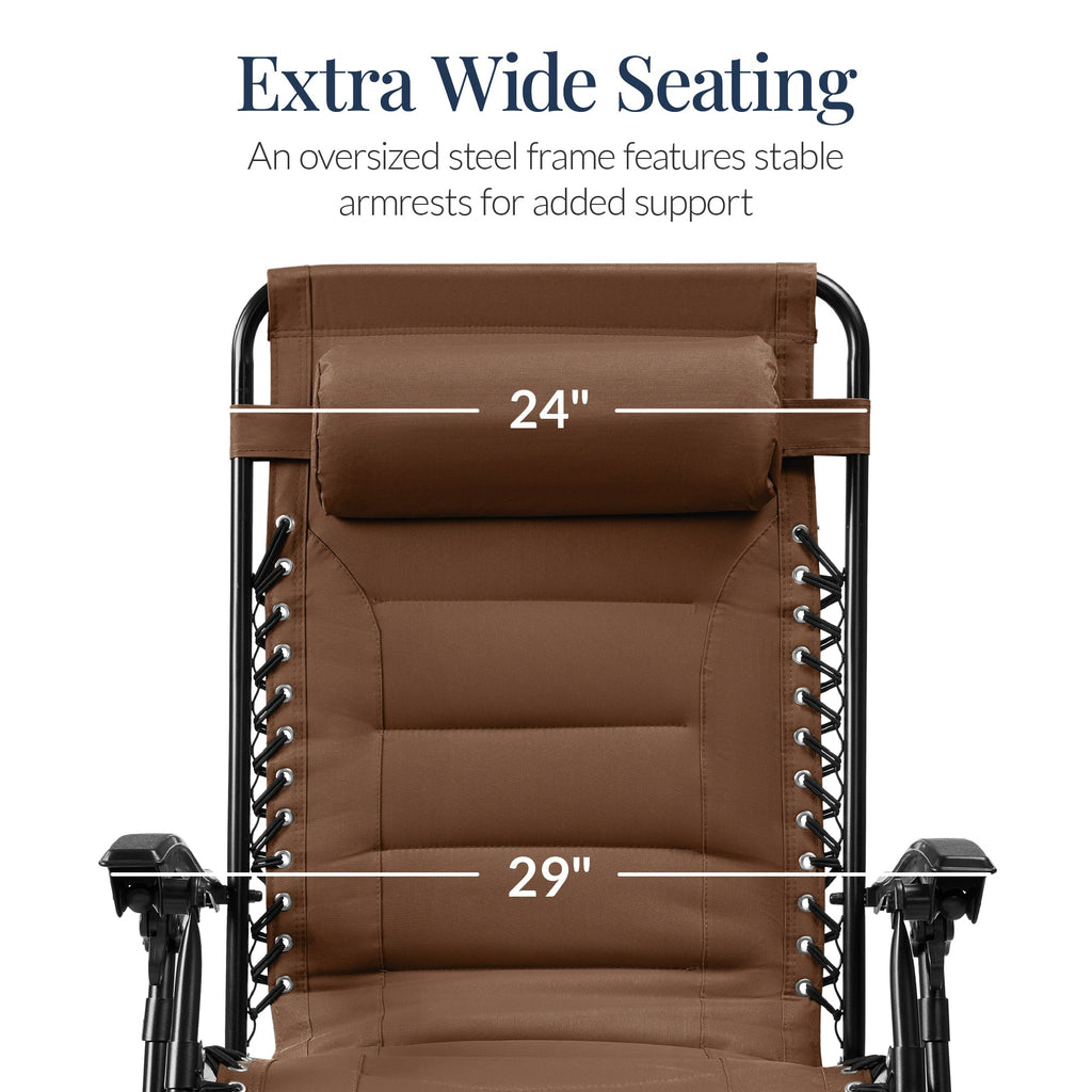 Luxurious Oversized Zero-Gravity Chair — Folding Recliner with Padded Comfort, Headrest and Side Tray