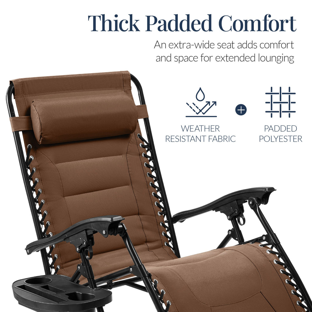 Luxurious Oversized Zero-Gravity Chair — Folding Recliner with Padded Comfort, Headrest and Side Tray