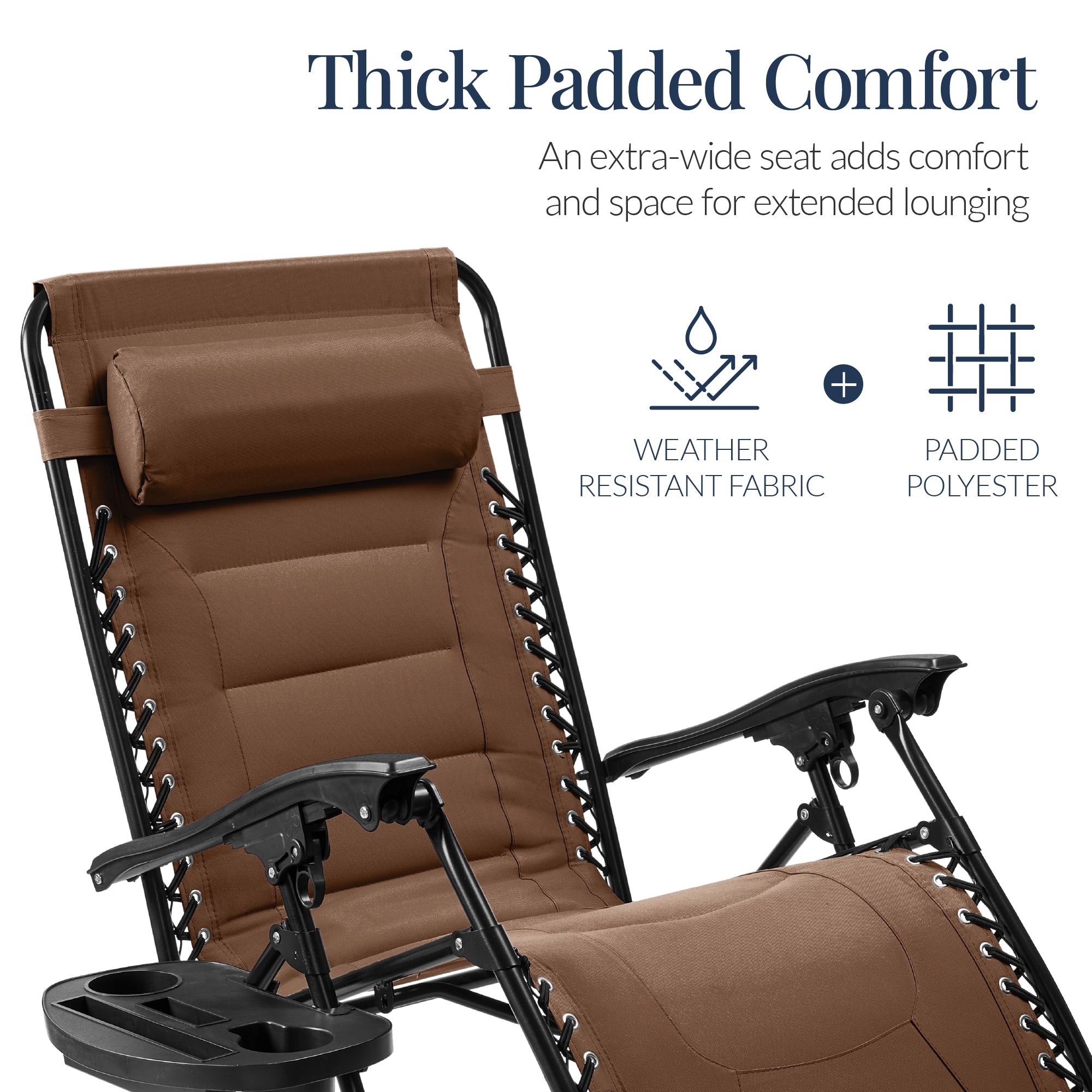 Luxurious Oversized Zero-Gravity Chair — Folding Recliner with Padded Comfort, Headrest and Side Tray