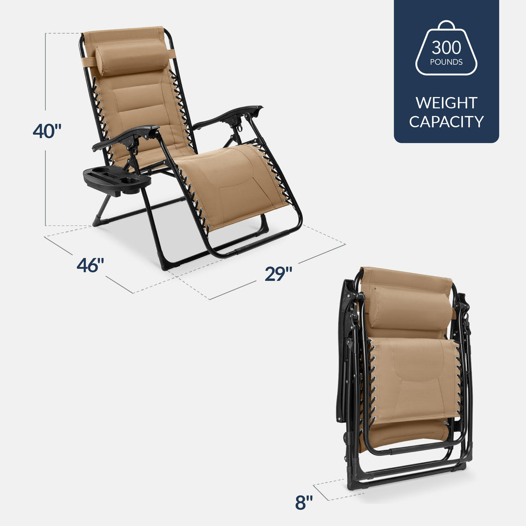 Luxurious Oversized Zero-Gravity Chair — Folding Recliner with Padded Comfort, Headrest and Side Tray