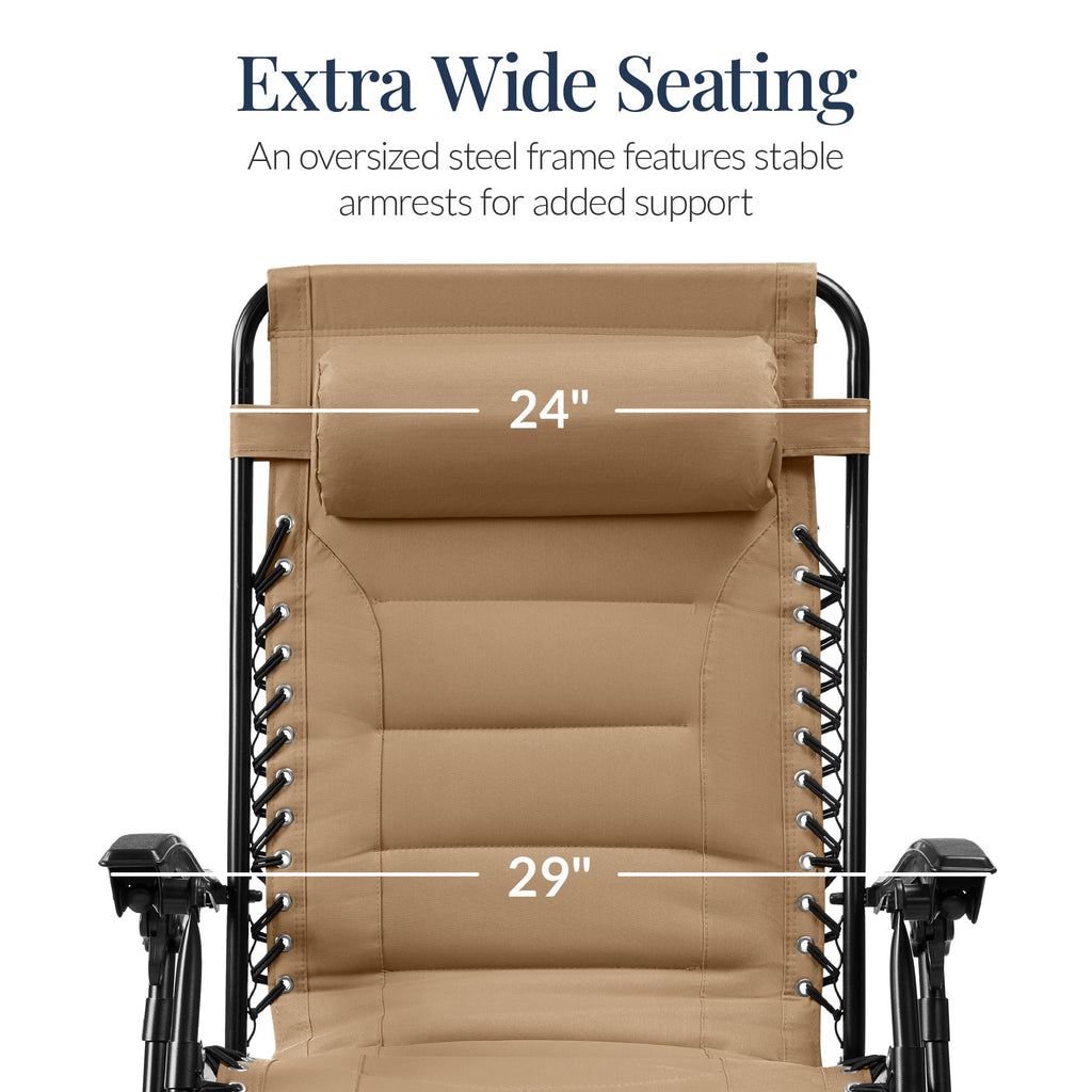 Luxurious Oversized Zero-Gravity Chair — Folding Recliner with Padded Comfort, Headrest and Side Tray
