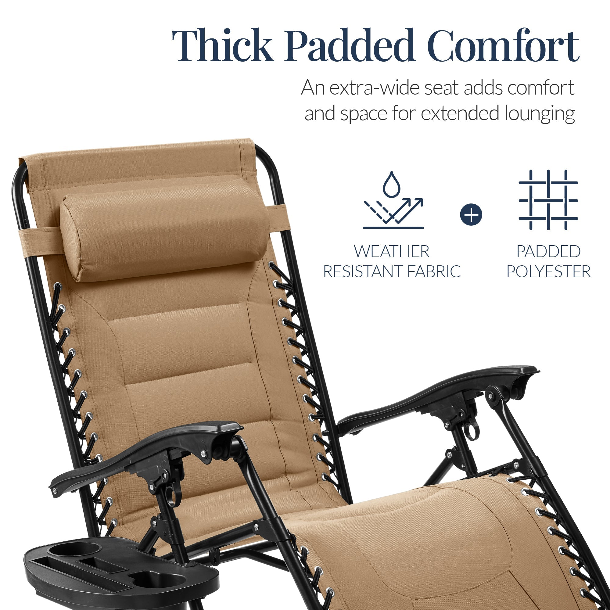 Luxurious Oversized Zero-Gravity Chair — Folding Recliner with Padded Comfort, Headrest and Side Tray