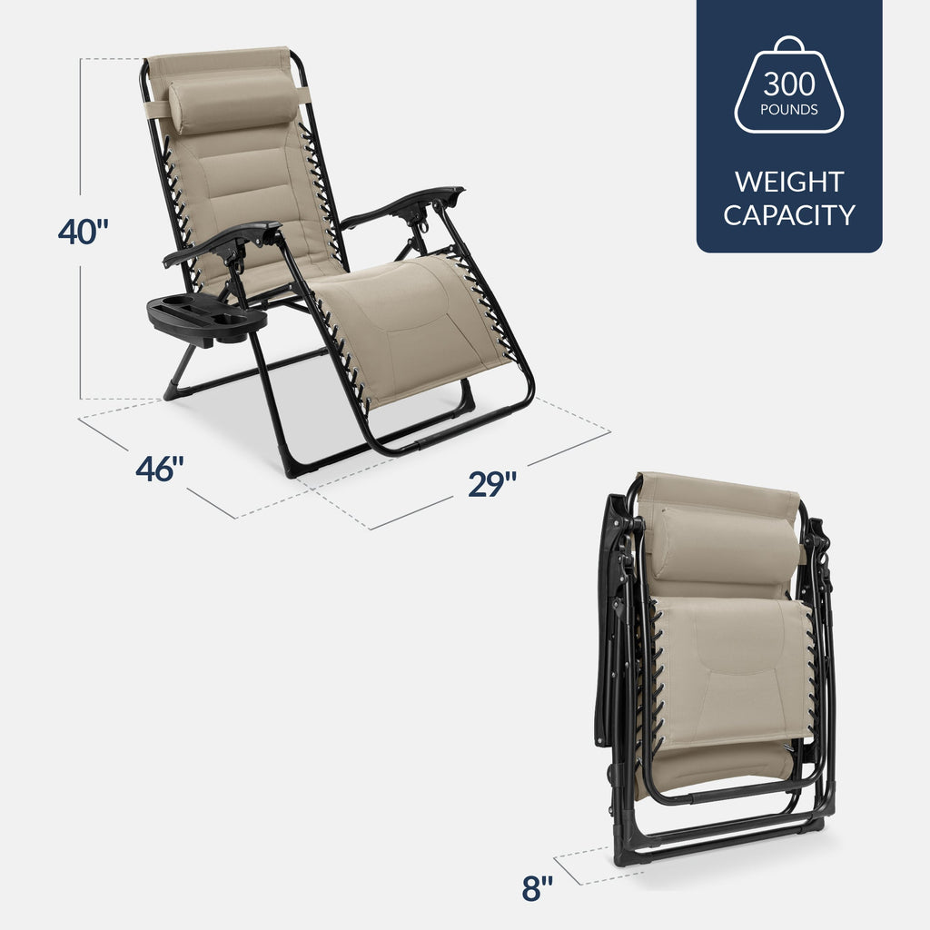 Luxurious Oversized Zero-Gravity Chair — Folding Recliner with Padded Comfort, Headrest and Side Tray