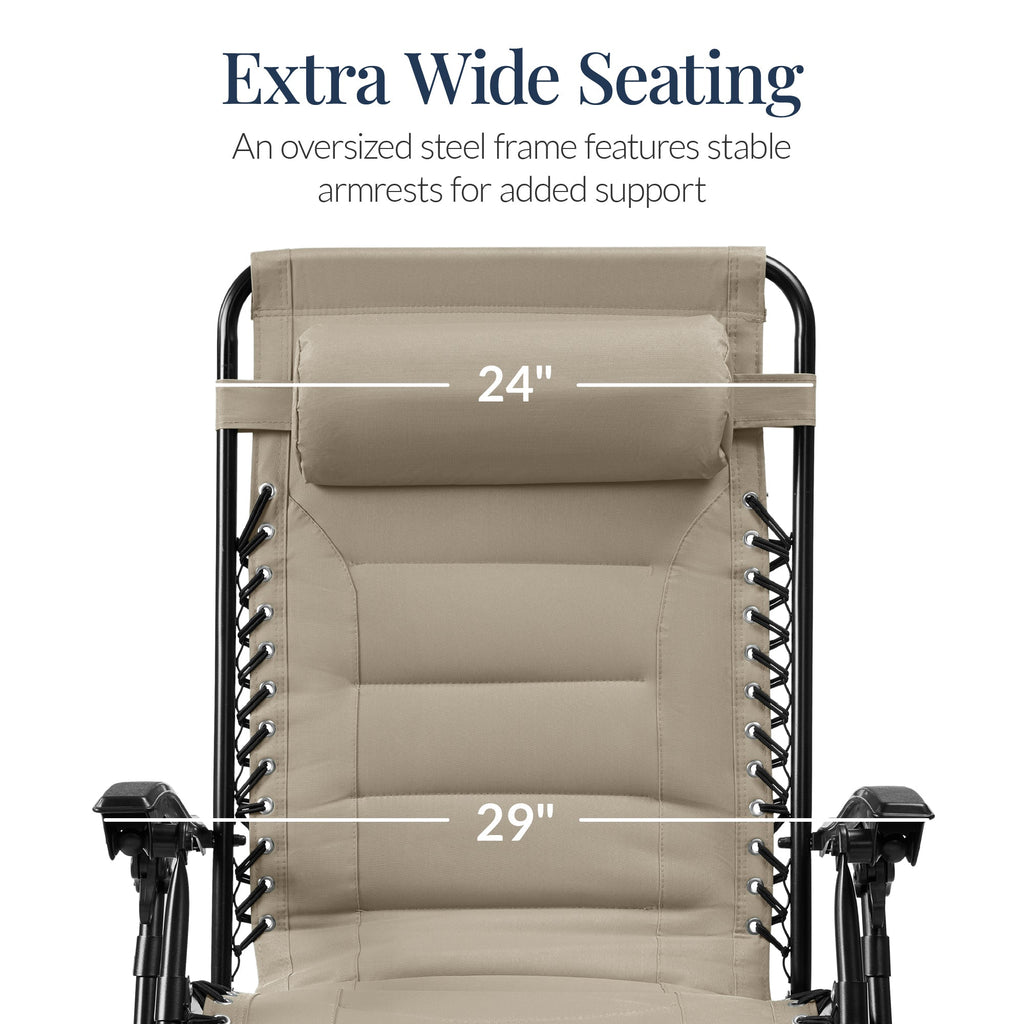 Luxurious Oversized Zero-Gravity Chair — Folding Recliner with Padded Comfort, Headrest and Side Tray