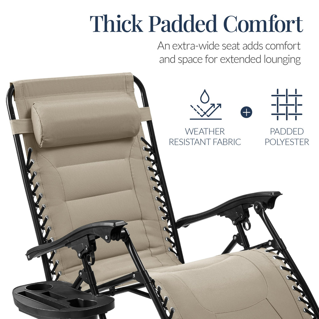 Luxurious Oversized Zero-Gravity Chair — Folding Recliner with Padded Comfort, Headrest and Side Tray