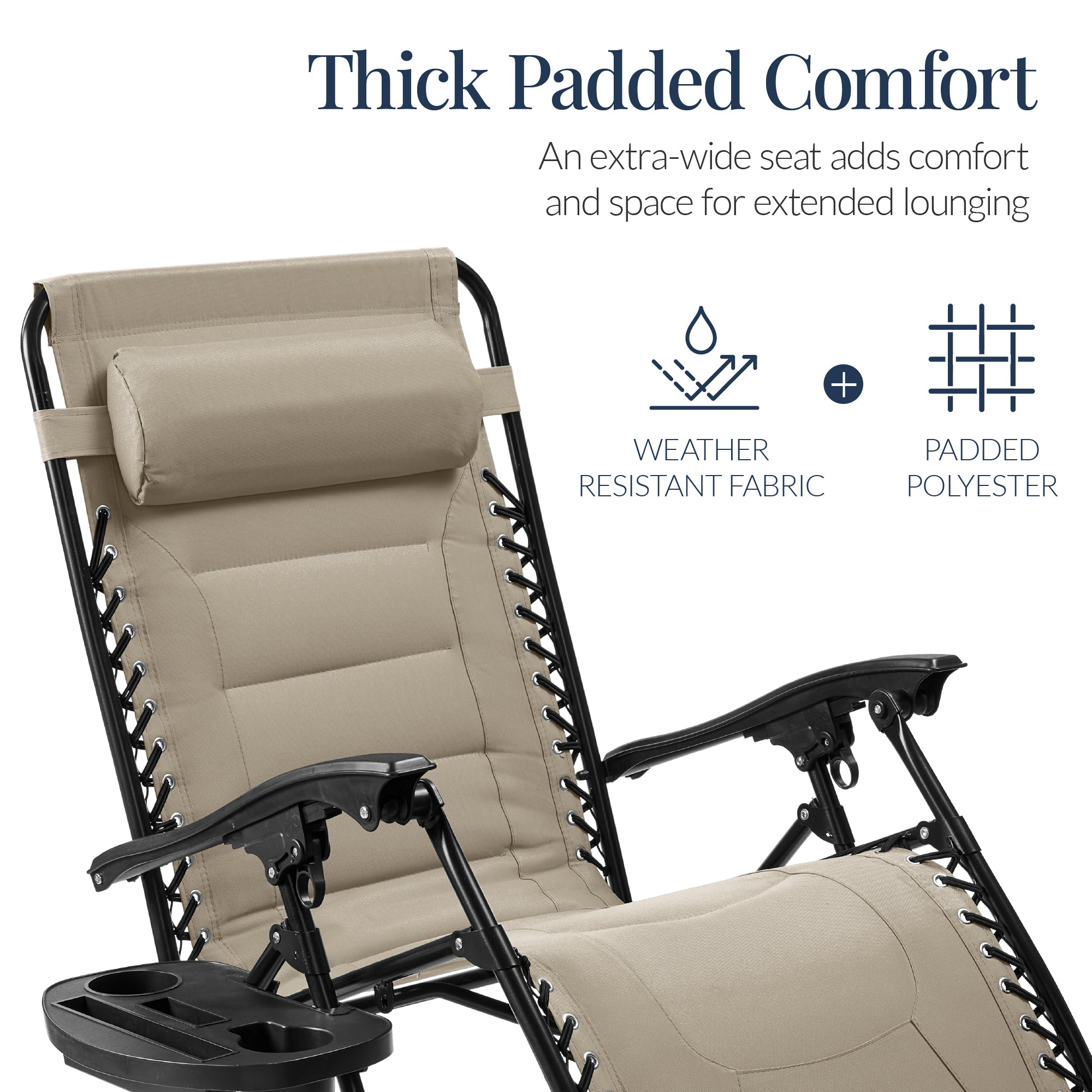 Luxurious Oversized Zero-Gravity Chair — Folding Recliner with Padded Comfort, Headrest and Side Tray