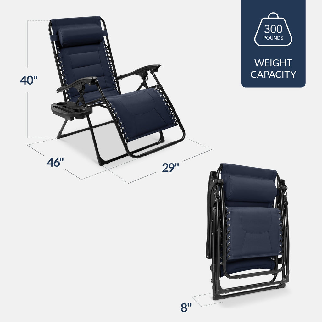 Luxurious Oversized Zero-Gravity Chair — Folding Recliner with Padded Comfort, Headrest and Side Tray