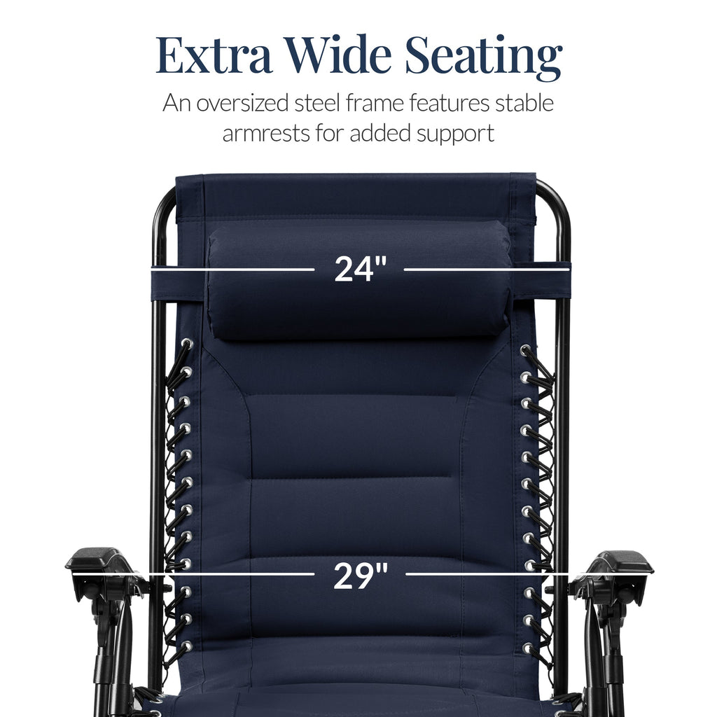 Luxurious Oversized Zero-Gravity Chair — Folding Recliner with Padded Comfort, Headrest and Side Tray