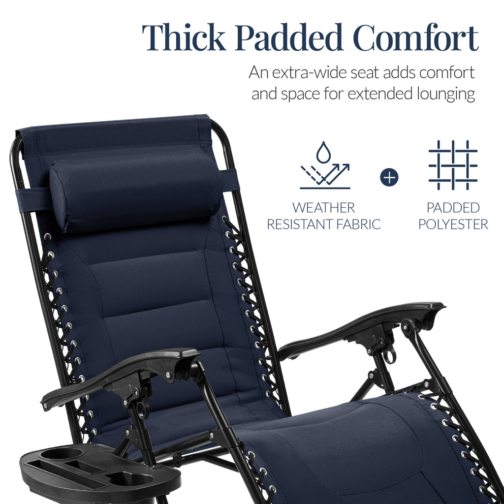 Luxurious Oversized Zero-Gravity Chair — Folding Recliner with Padded Comfort, Headrest and Side Tray