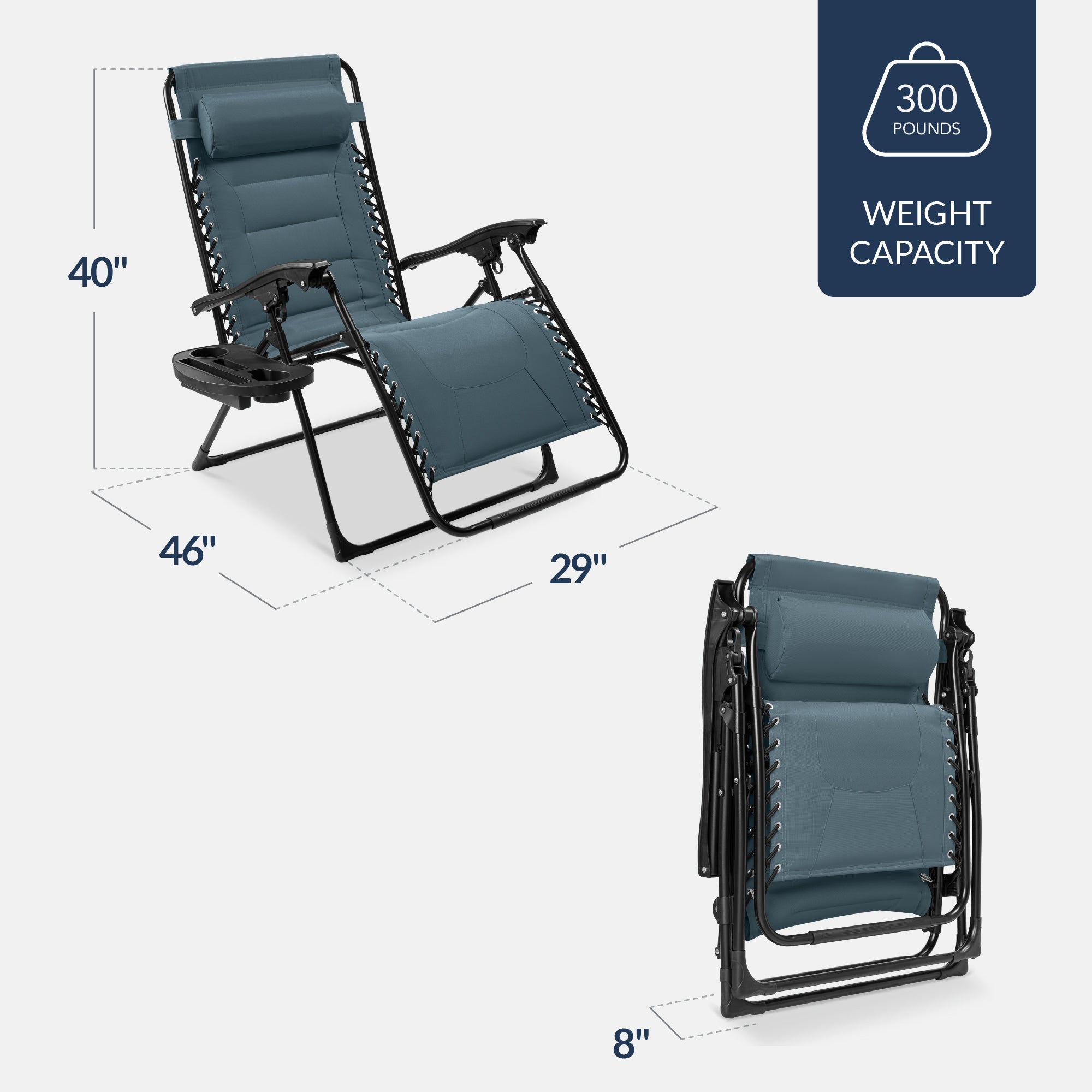 Luxurious Oversized Zero-Gravity Chair — Folding Recliner with Padded Comfort, Headrest and Side Tray