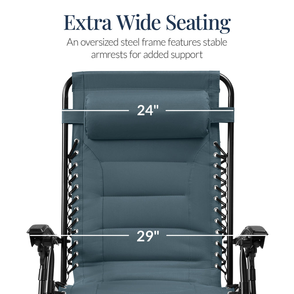 Luxurious Oversized Zero-Gravity Chair — Folding Recliner with Padded Comfort, Headrest and Side Tray