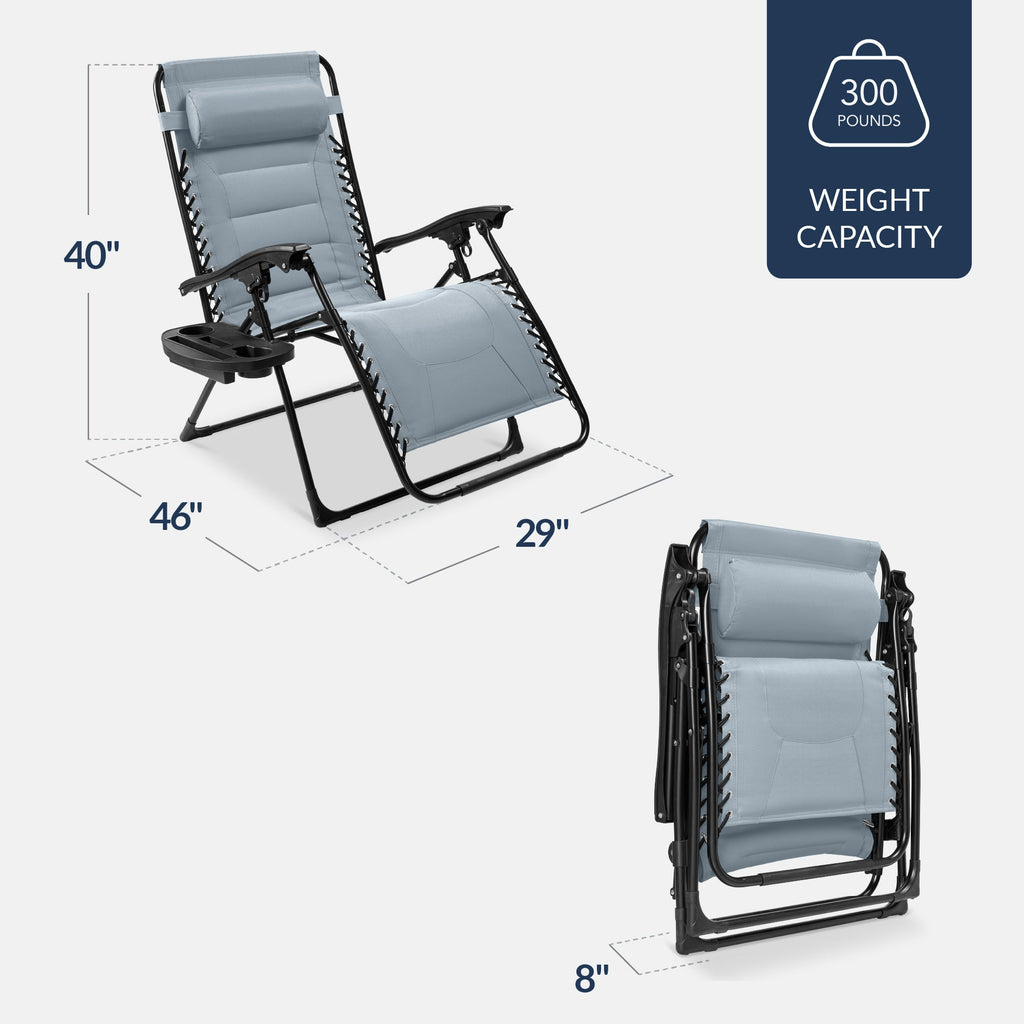 Luxurious Oversized Zero-Gravity Chair — Folding Recliner with Padded Comfort, Headrest and Side Tray