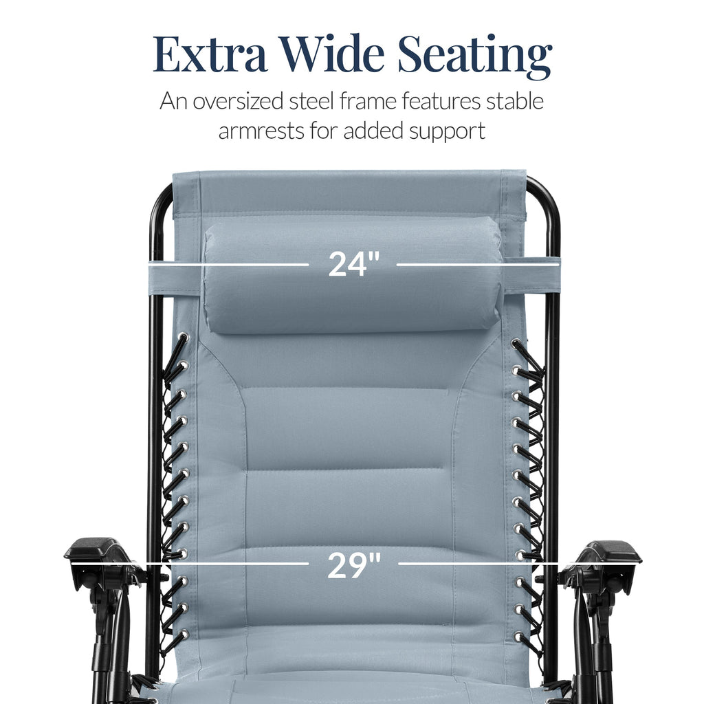 Luxurious Oversized Zero-Gravity Chair — Folding Recliner with Padded Comfort, Headrest and Side Tray