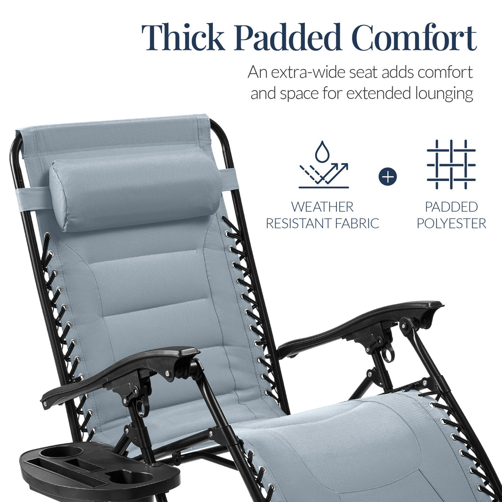 Luxurious Oversized Zero-Gravity Chair — Folding Recliner with Padded Comfort, Headrest and Side Tray