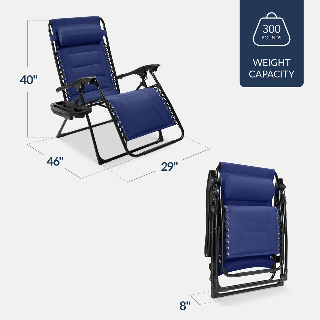 Luxurious Oversized Zero-Gravity Chair — Folding Recliner with Padded Comfort, Headrest and Side Tray