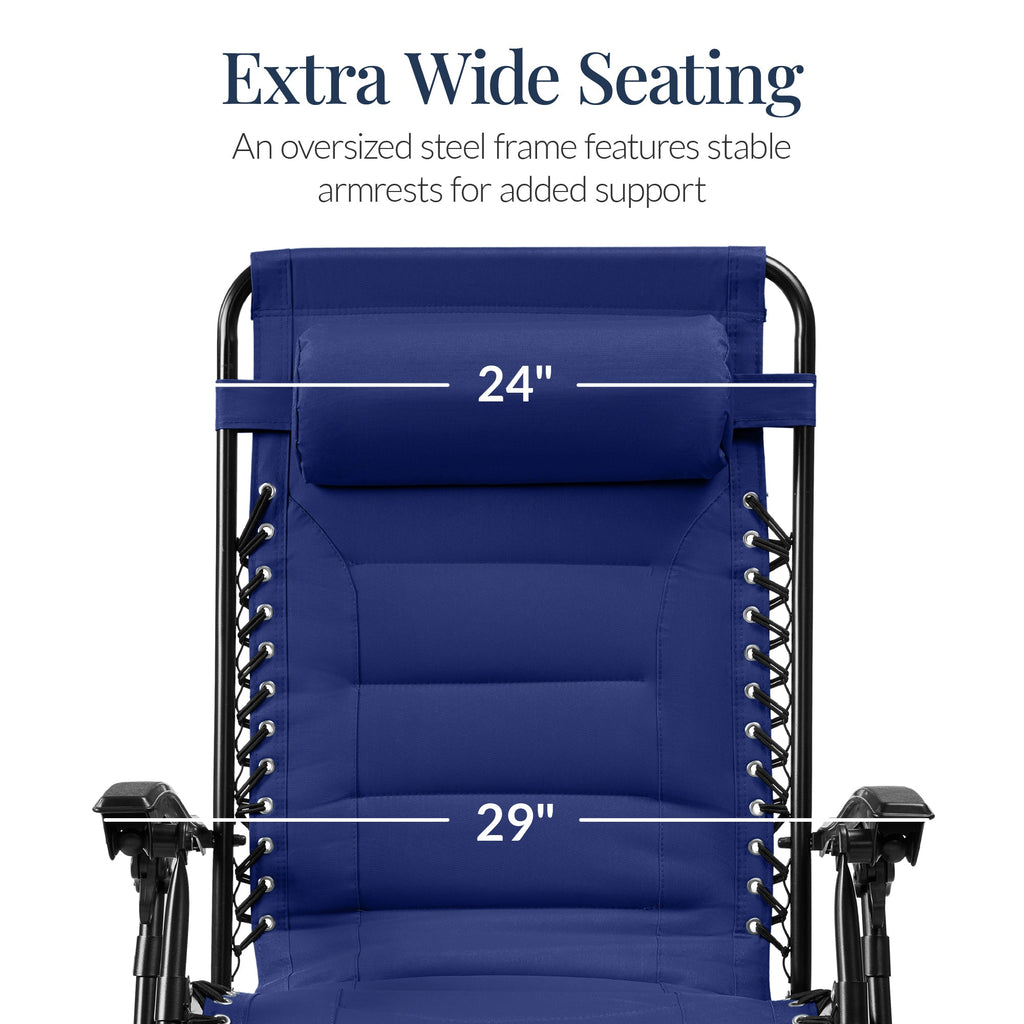 Luxurious Oversized Zero-Gravity Chair — Folding Recliner with Padded Comfort, Headrest and Side Tray