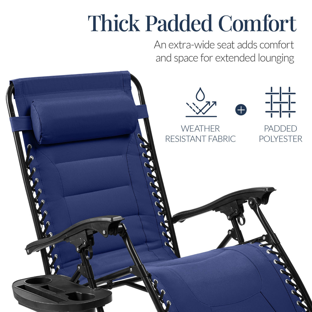 Luxurious Oversized Zero-Gravity Chair — Folding Recliner with Padded Comfort, Headrest and Side Tray