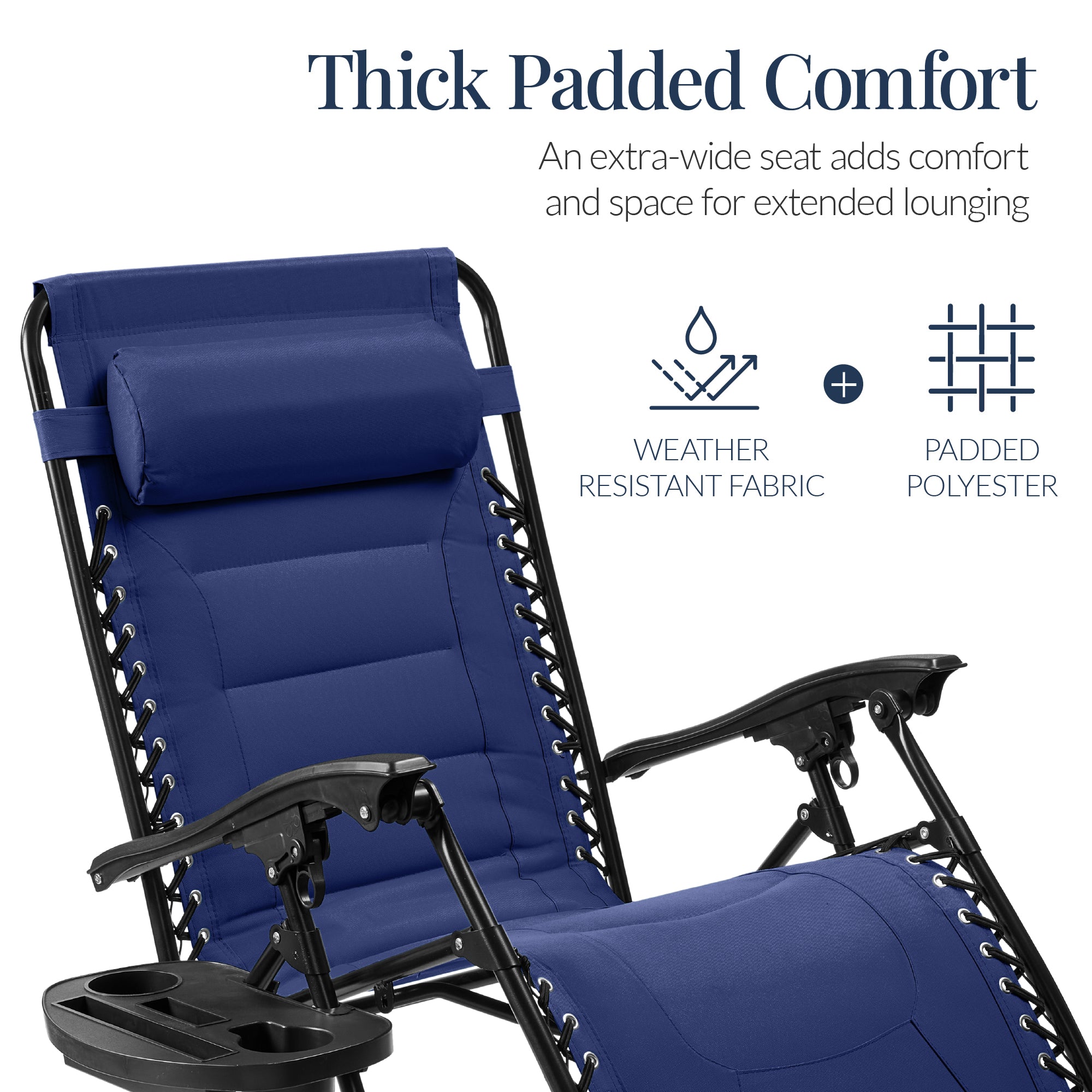 Luxurious Oversized Zero-Gravity Chair — Folding Recliner with Padded Comfort, Headrest and Side Tray