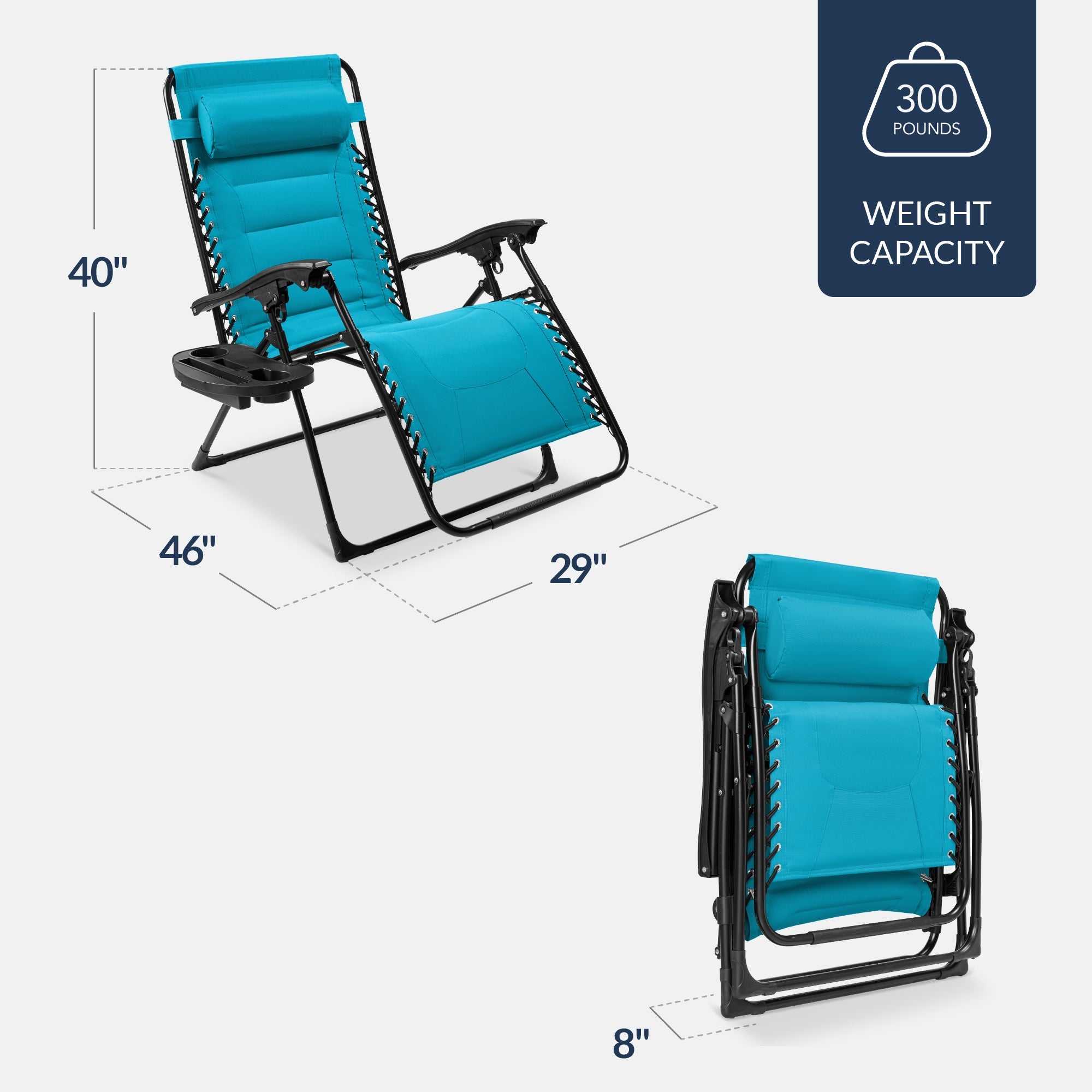 Luxurious Oversized Zero-Gravity Chair — Folding Recliner with Padded Comfort, Headrest and Side Tray