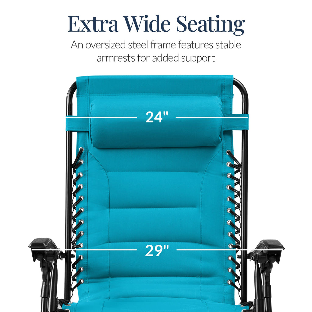 Luxurious Oversized Zero-Gravity Chair — Folding Recliner with Padded Comfort, Headrest and Side Tray