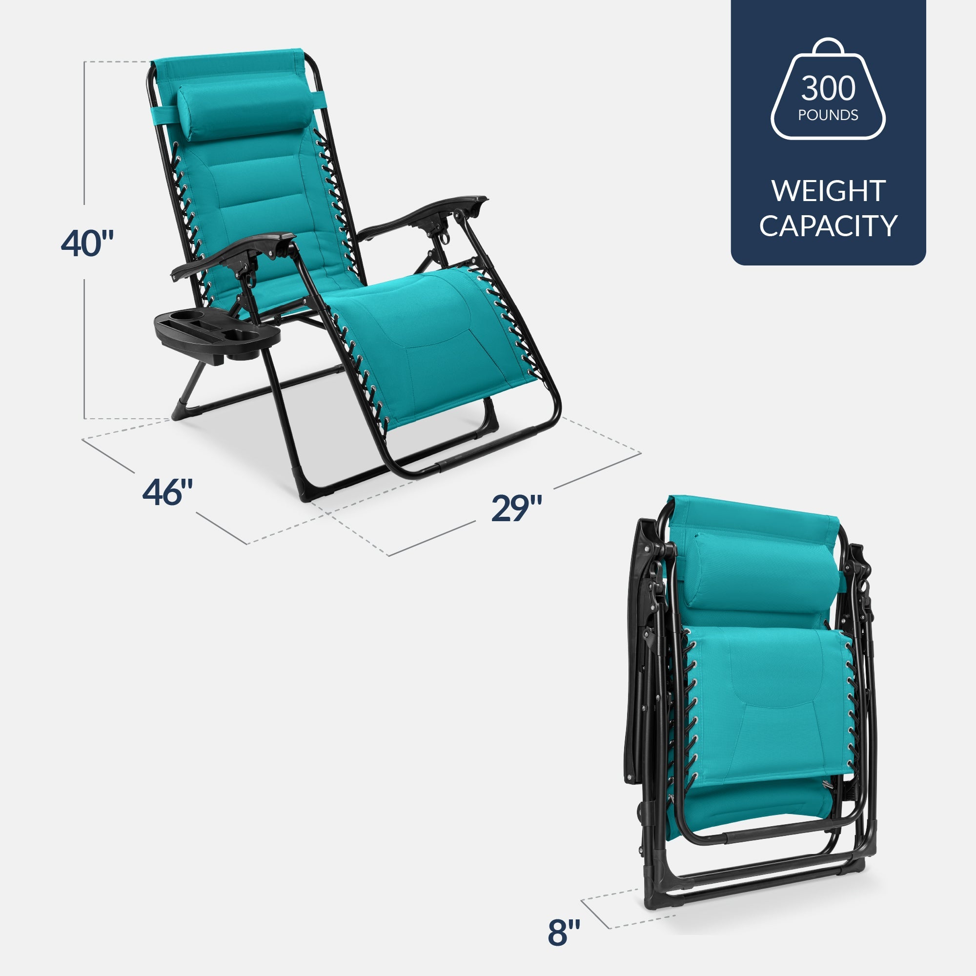 Luxurious Oversized Zero-Gravity Chair — Folding Recliner with Padded Comfort, Headrest and Side Tray