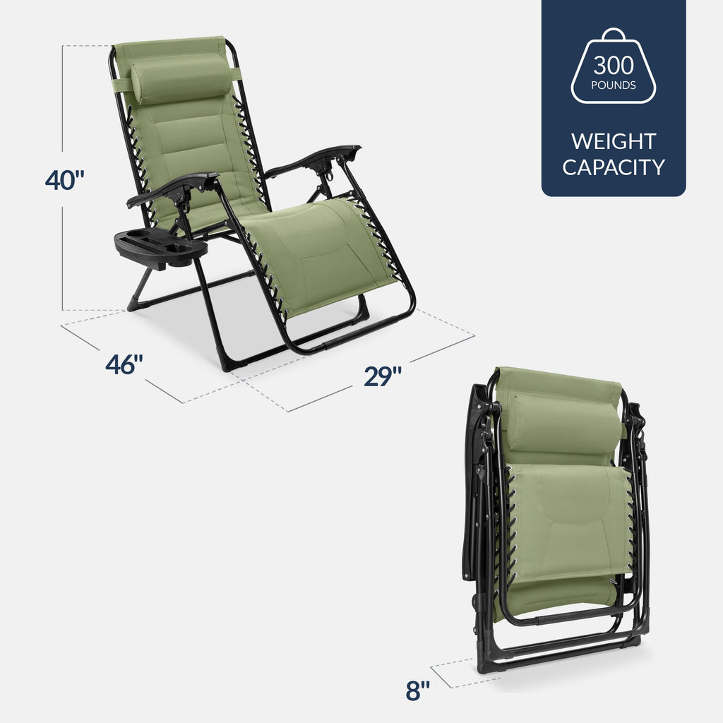 Luxurious Oversized Zero-Gravity Chair — Folding Recliner with Padded Comfort, Headrest and Side Tray