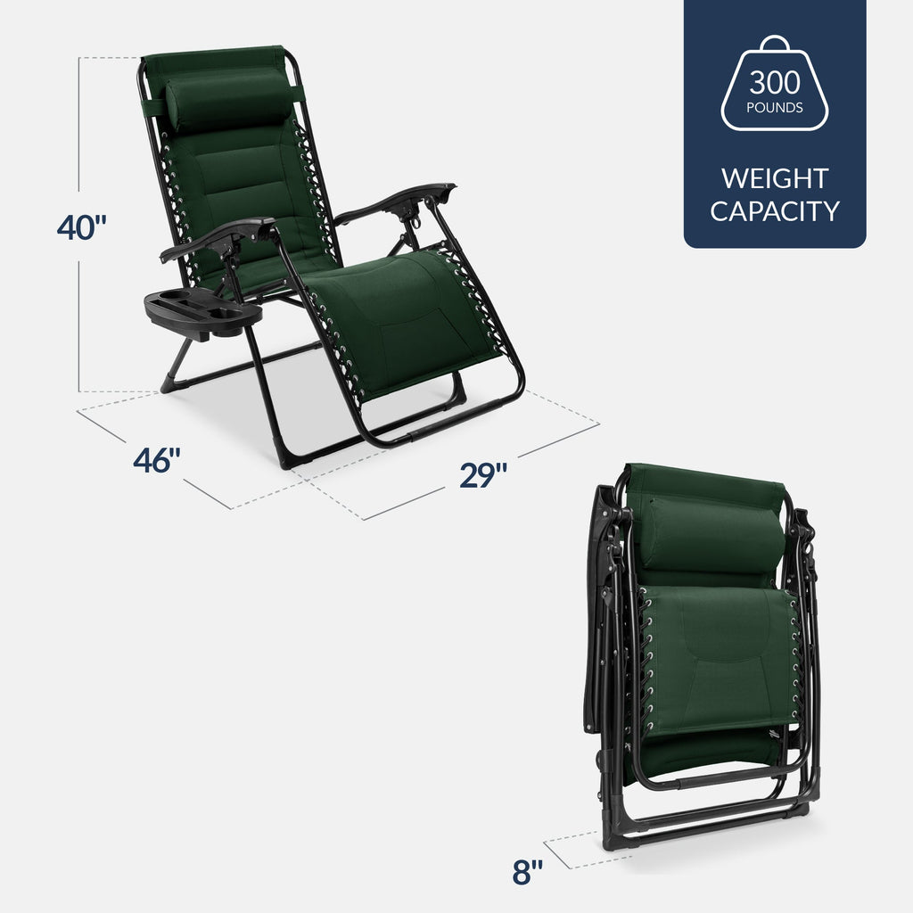 Luxurious Oversized Zero-Gravity Chair — Folding Recliner with Padded Comfort, Headrest and Side Tray