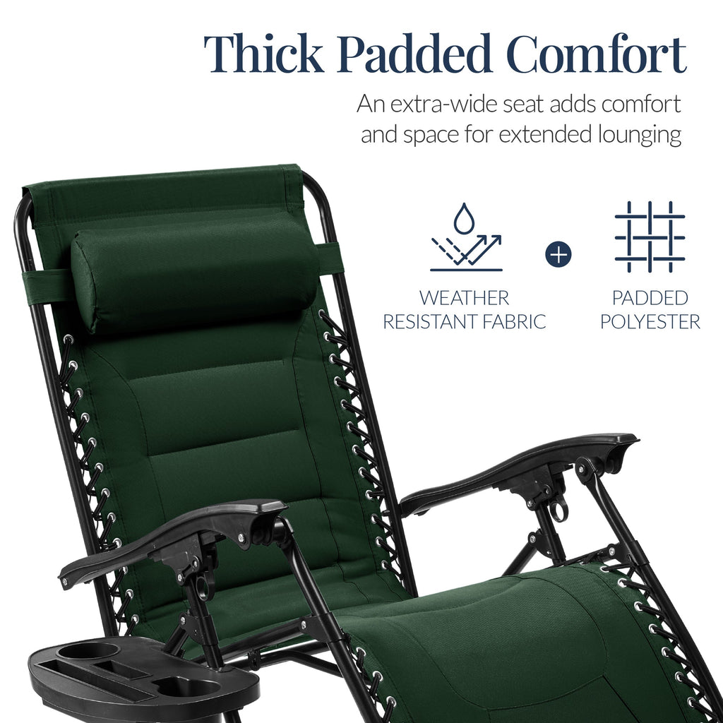 Luxurious Oversized Zero-Gravity Chair — Folding Recliner with Padded Comfort, Headrest and Side Tray