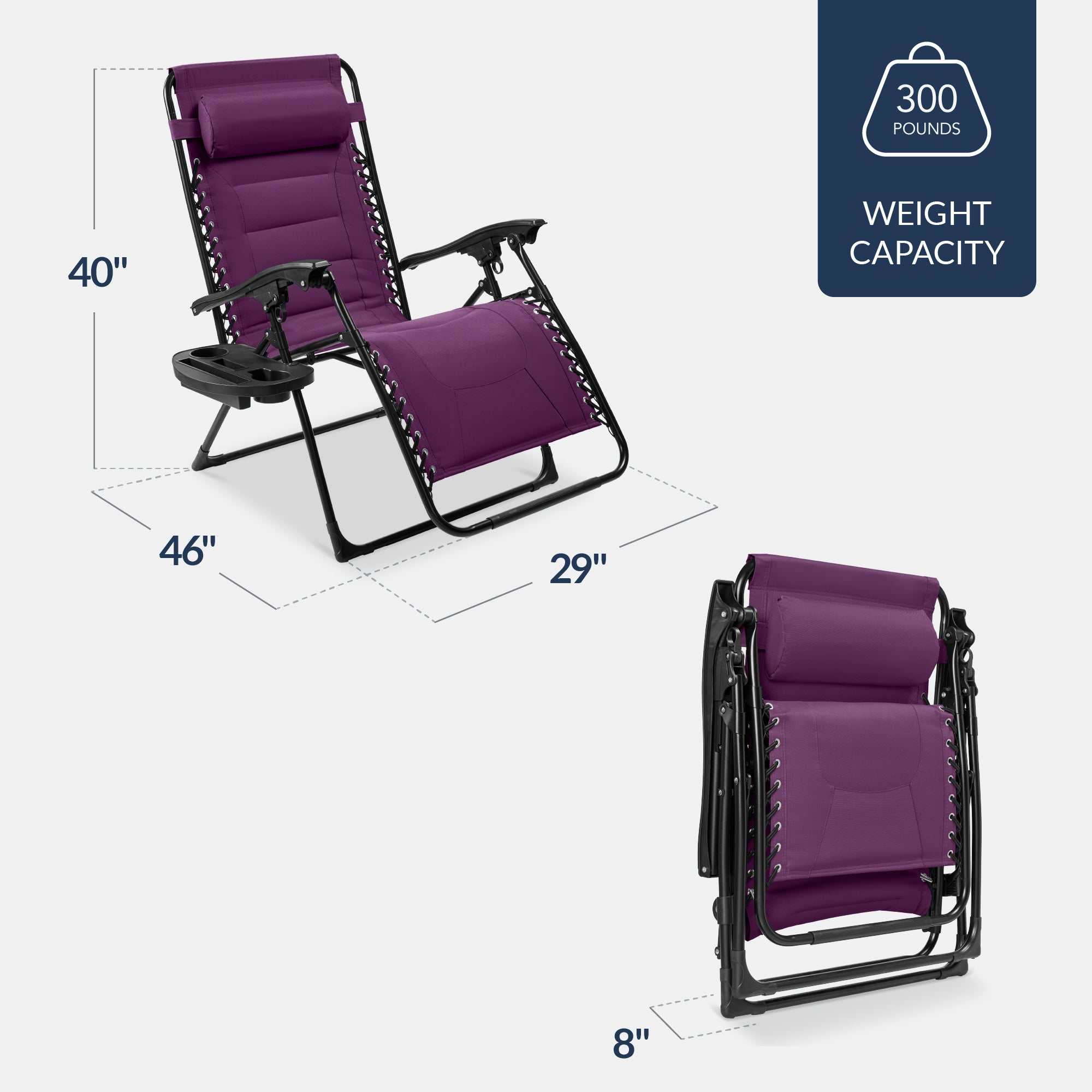 Luxurious Oversized Zero-Gravity Chair — Folding Recliner with Padded Comfort, Headrest and Side Tray