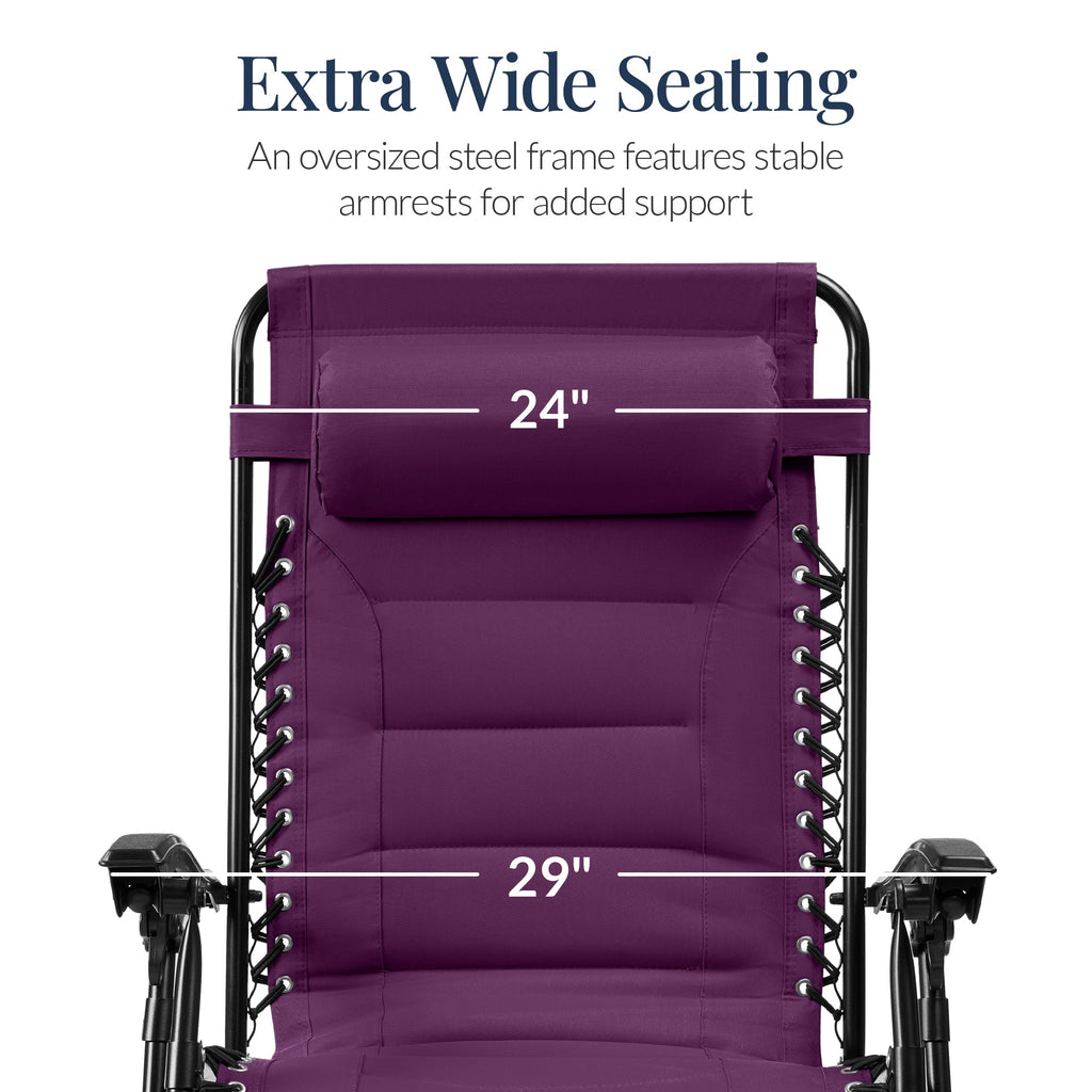Luxurious Oversized Zero-Gravity Chair — Folding Recliner with Padded Comfort, Headrest and Side Tray