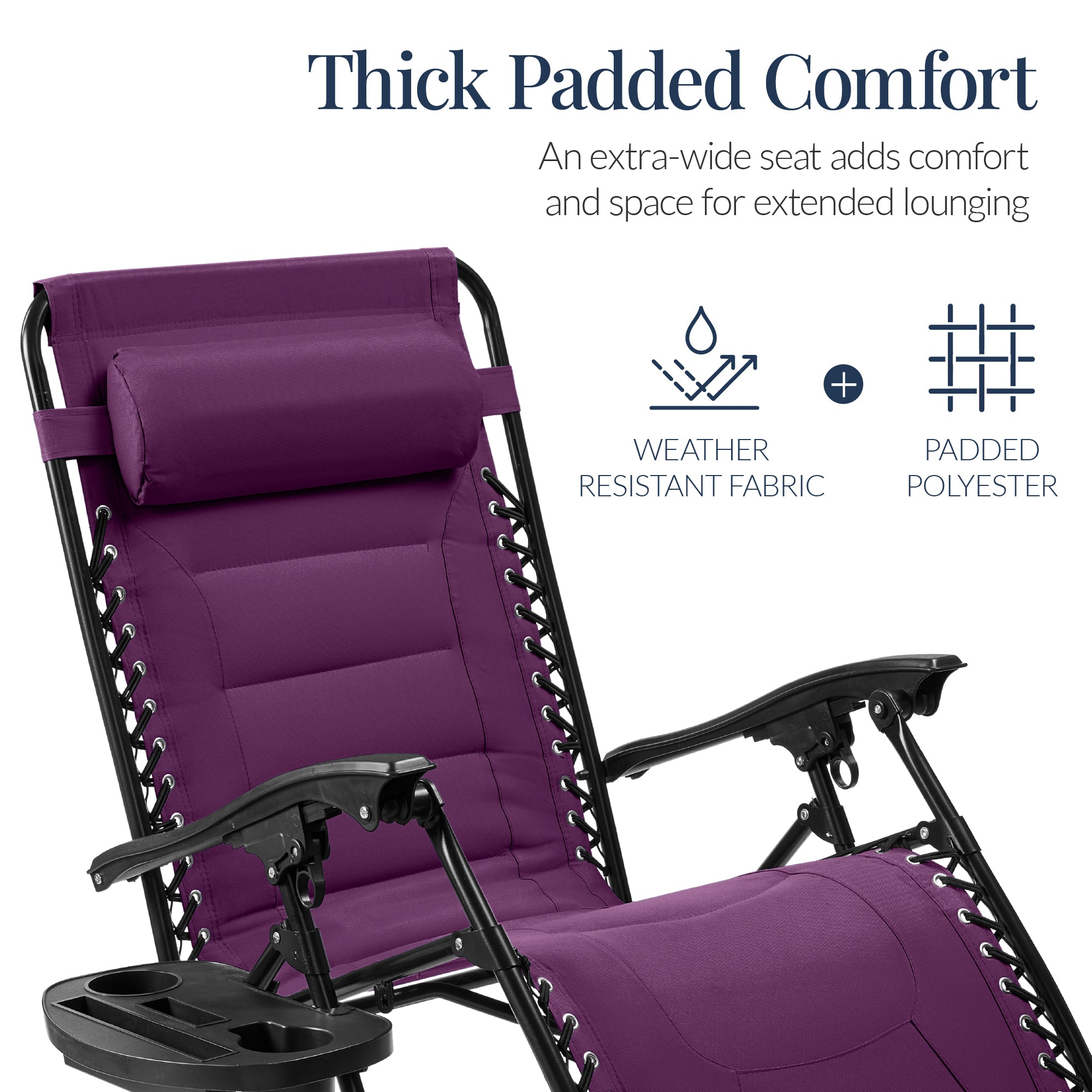 Luxurious Oversized Zero-Gravity Chair — Folding Recliner with Padded Comfort, Headrest and Side Tray