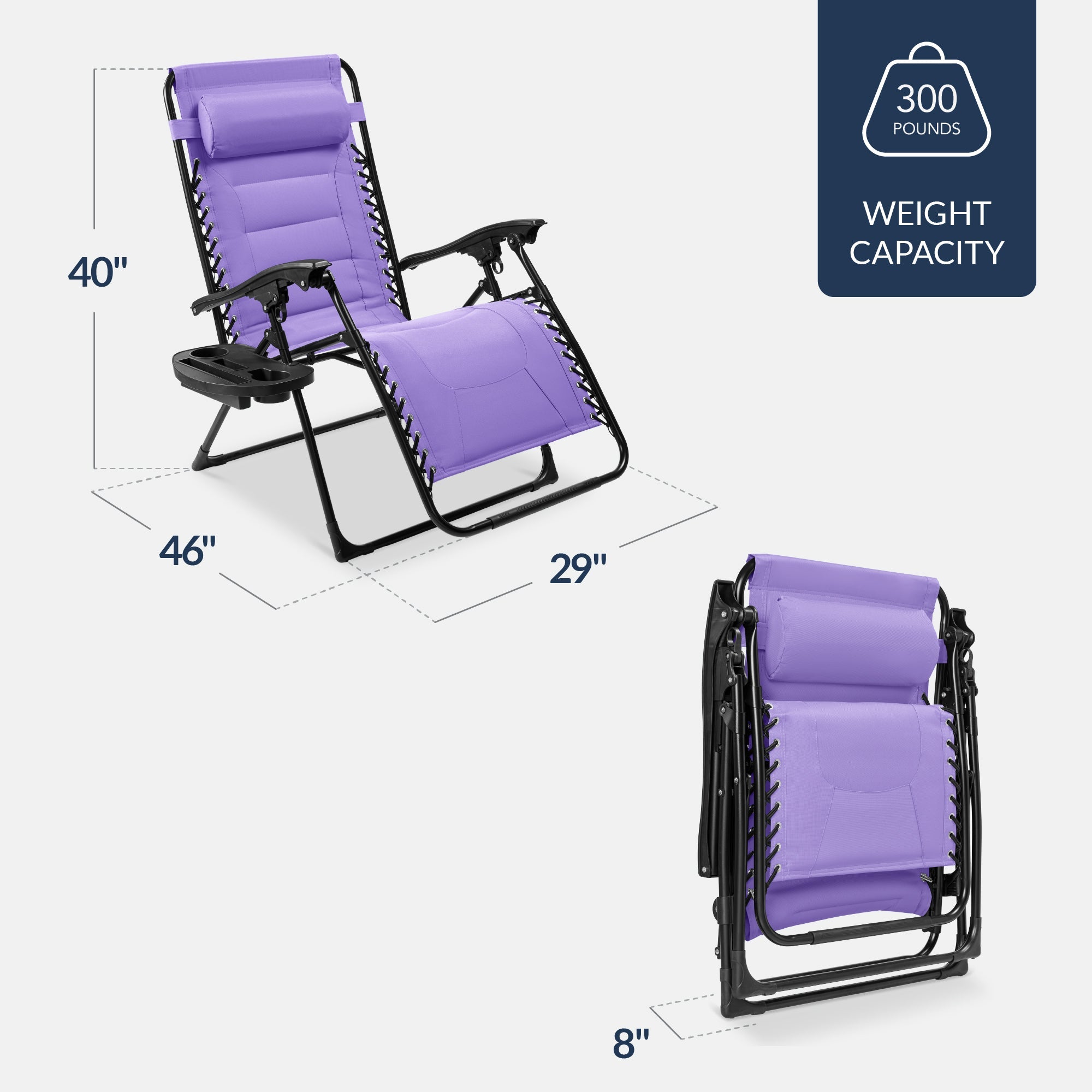 Luxurious Oversized Zero-Gravity Chair — Folding Recliner with Padded Comfort, Headrest and Side Tray