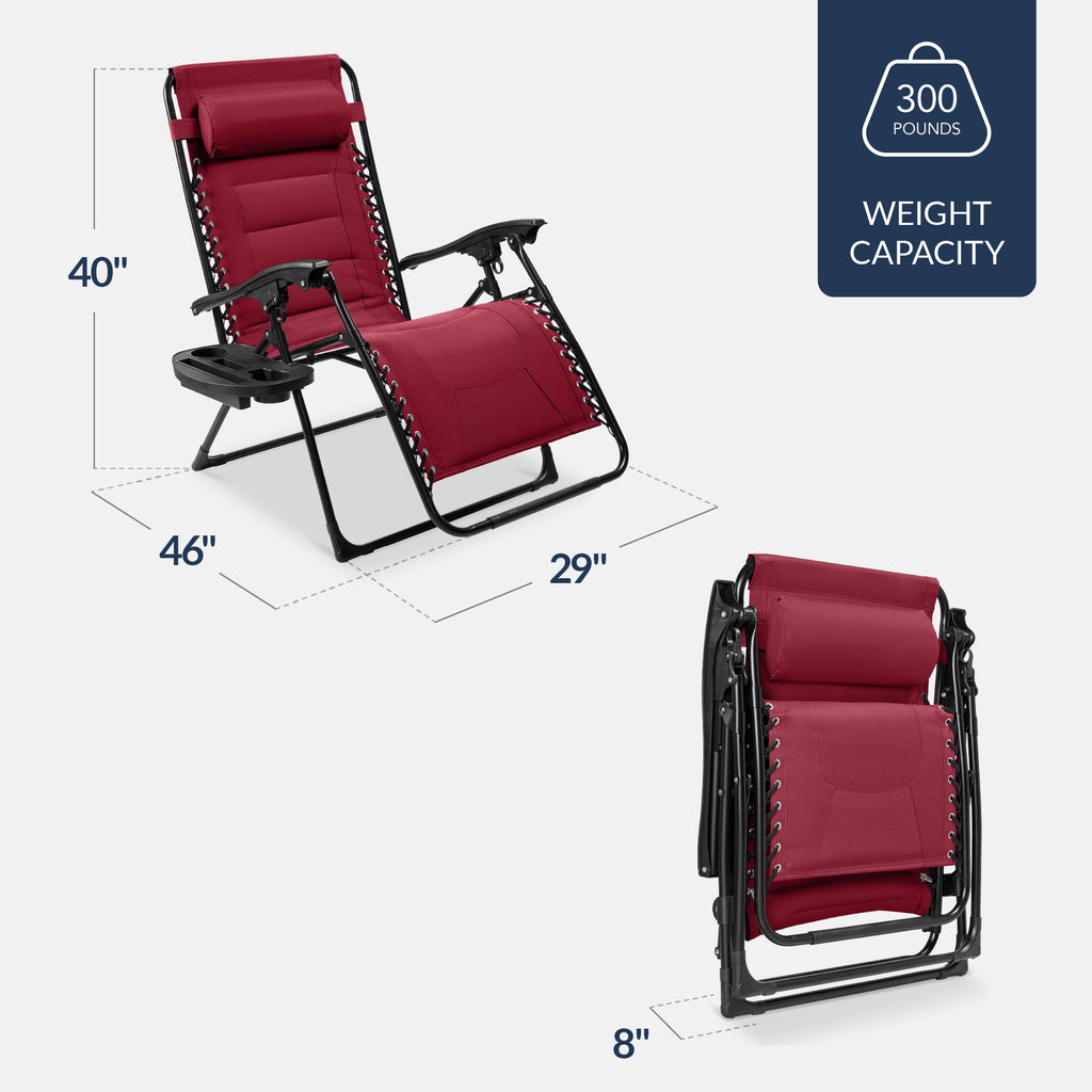 Luxurious Oversized Zero-Gravity Chair — Folding Recliner with Padded Comfort, Headrest and Side Tray