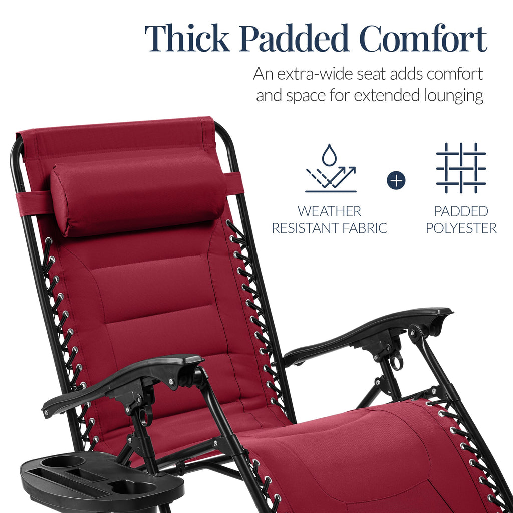 Luxurious Oversized Zero-Gravity Chair — Folding Recliner with Padded Comfort, Headrest and Side Tray