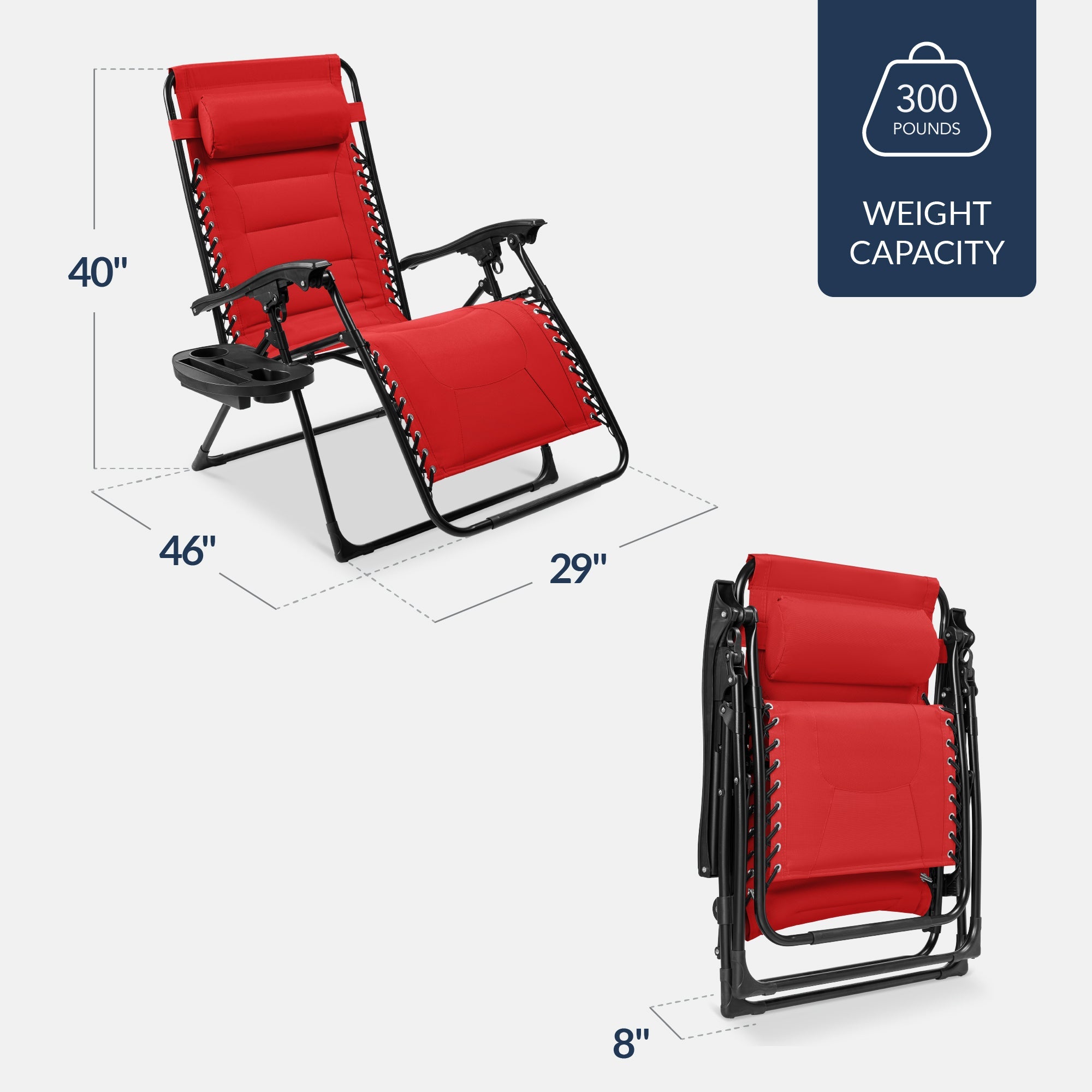 Luxurious Oversized Zero-Gravity Chair — Folding Recliner with Padded Comfort, Headrest and Side Tray